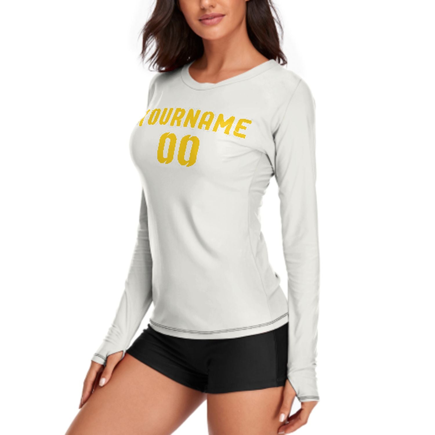 Maßgeschneidertes Weiß Gold Damen Langarmshirt