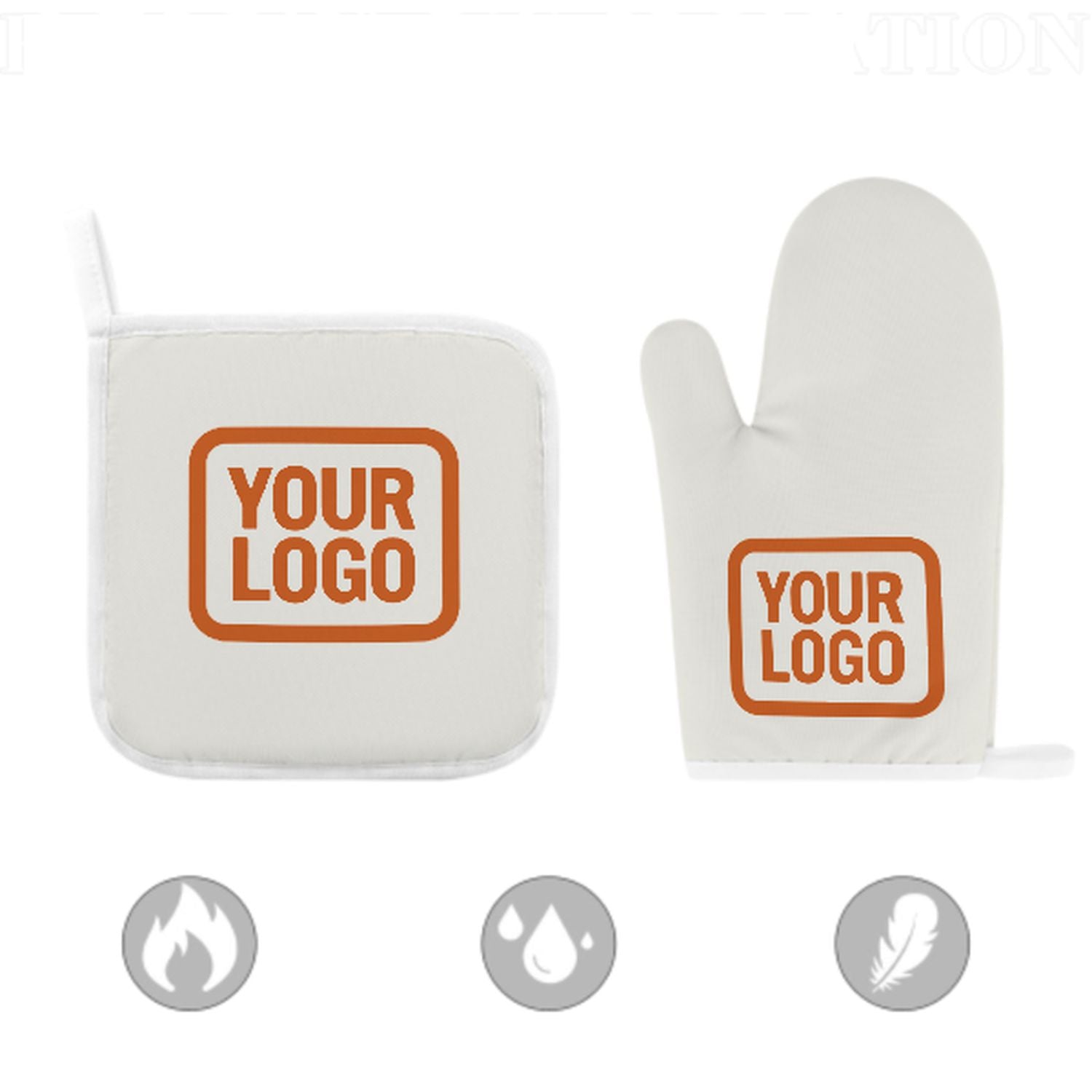 Maßgeschneidertes Weiß  Orange Topfhandschuh Set – 2-teilig