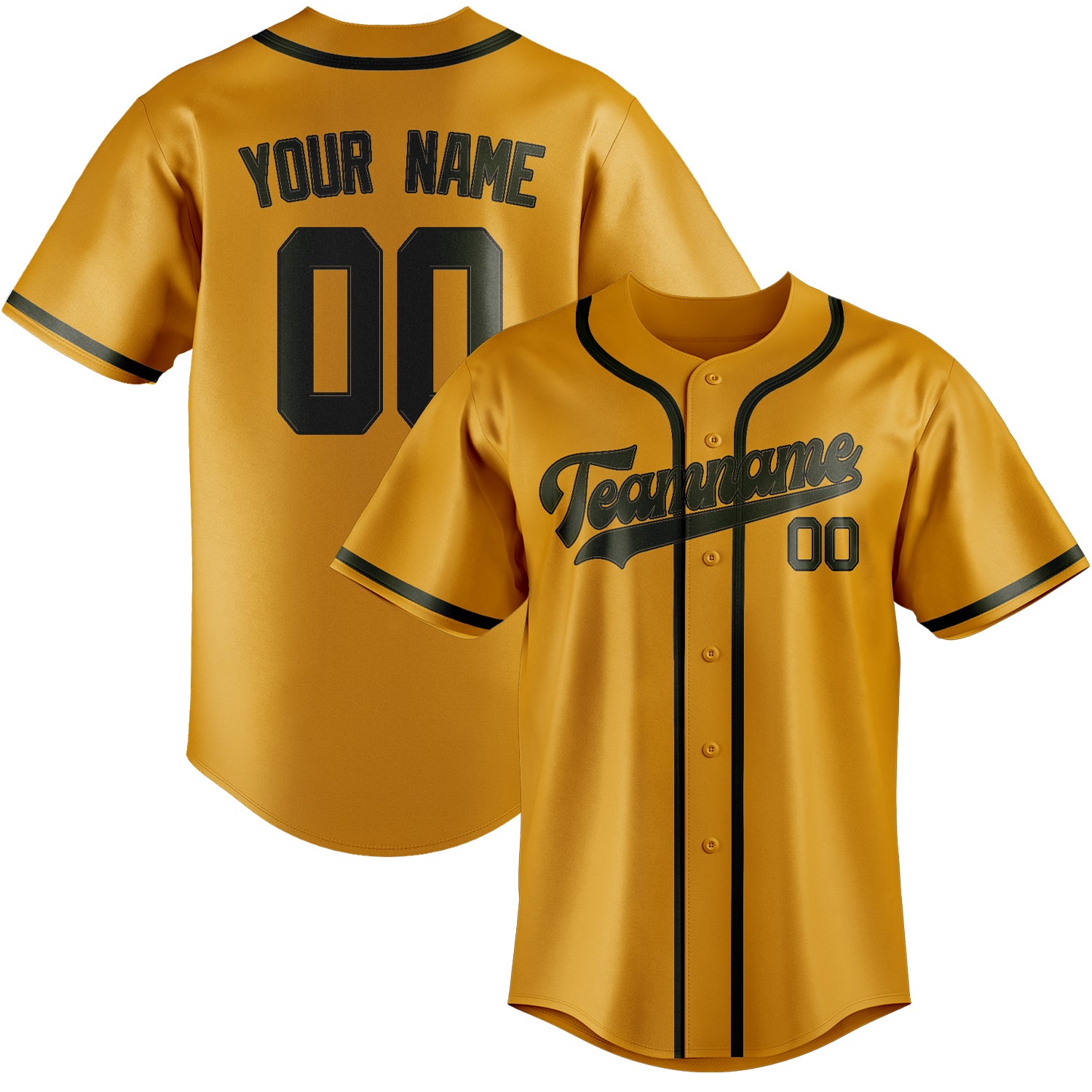 Benutzerdefiniertes Professionelles Gelb Dunkles Oliv Baseballtrikot