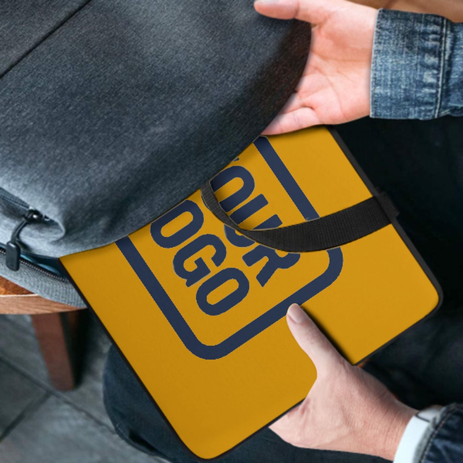 Borsa per laptop personalizzata gialla e blu