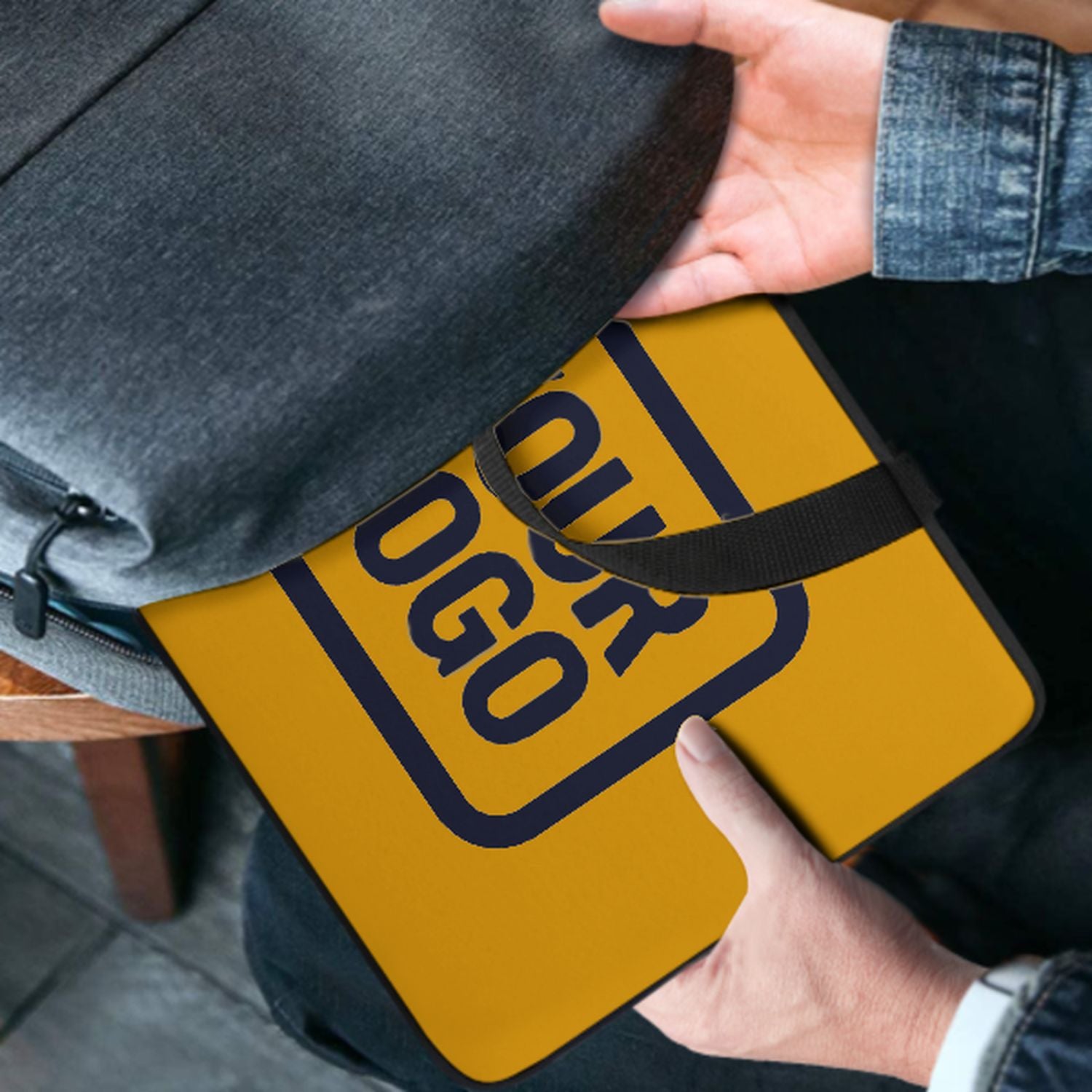 Borsa per laptop personalizzata gialla e blu navy