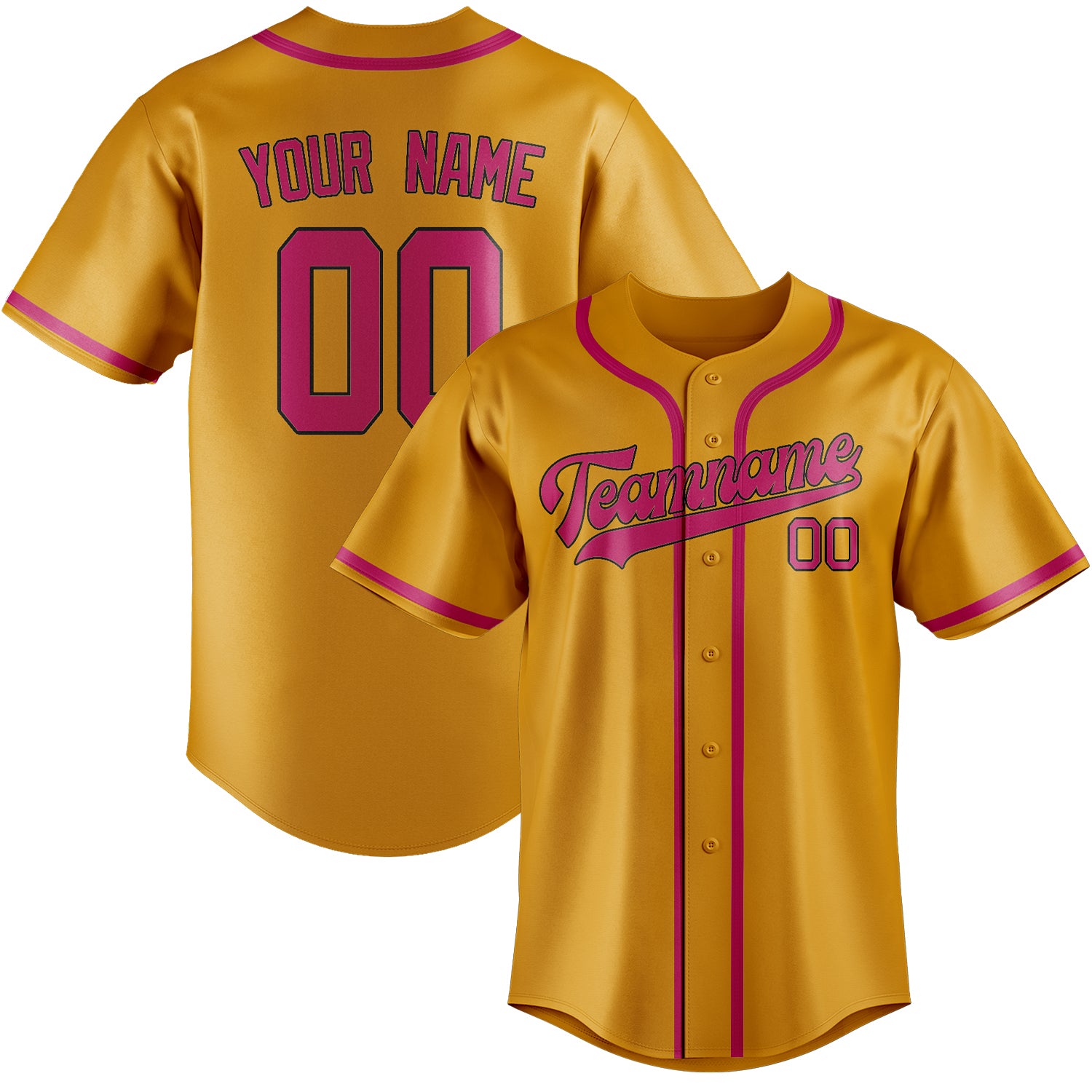 Benutzerdefiniertes Professionelles Gelb Rosarot Baseballtrikot