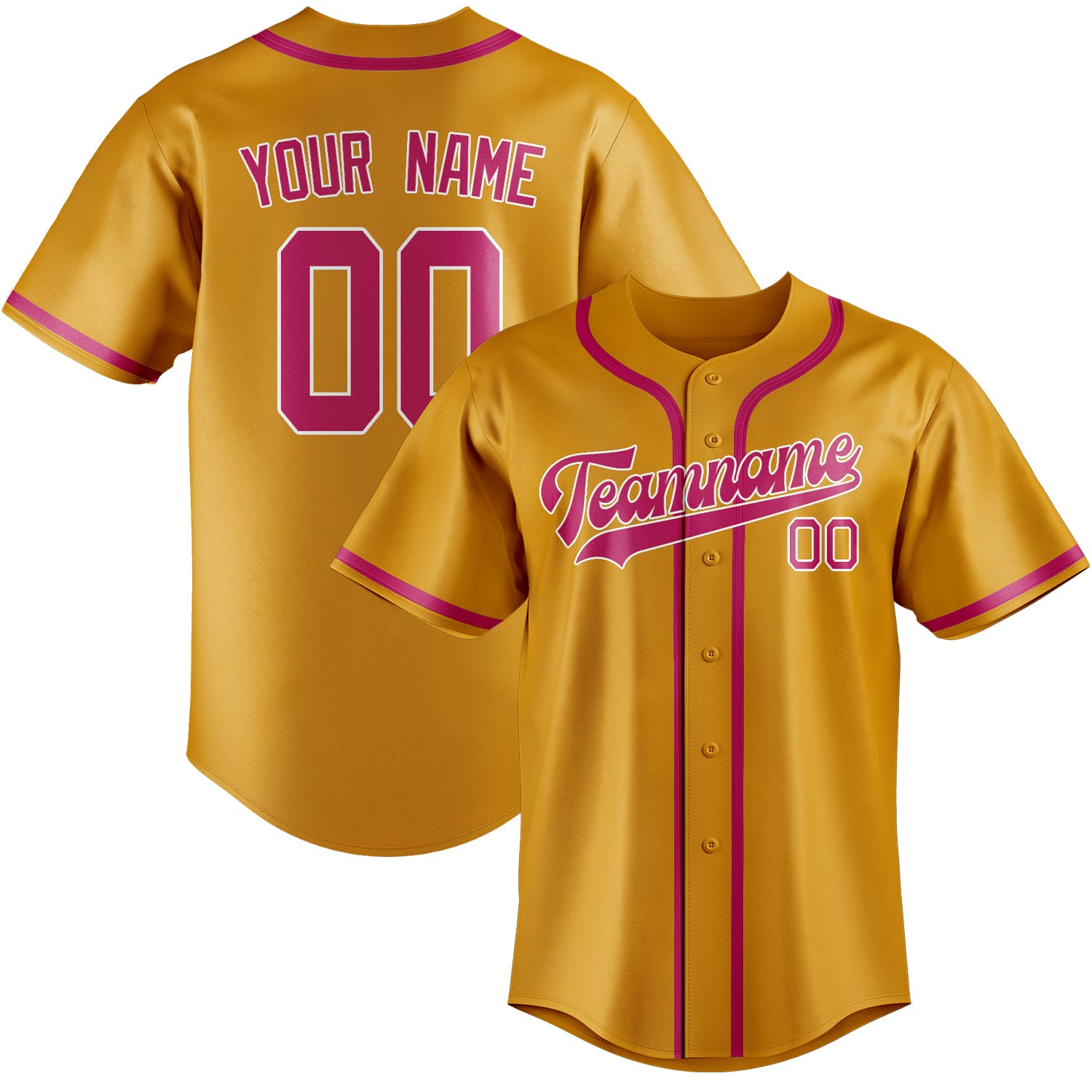 Benutzerdefiniertes Professionelles Gelb Rosarot Baseballtrikot