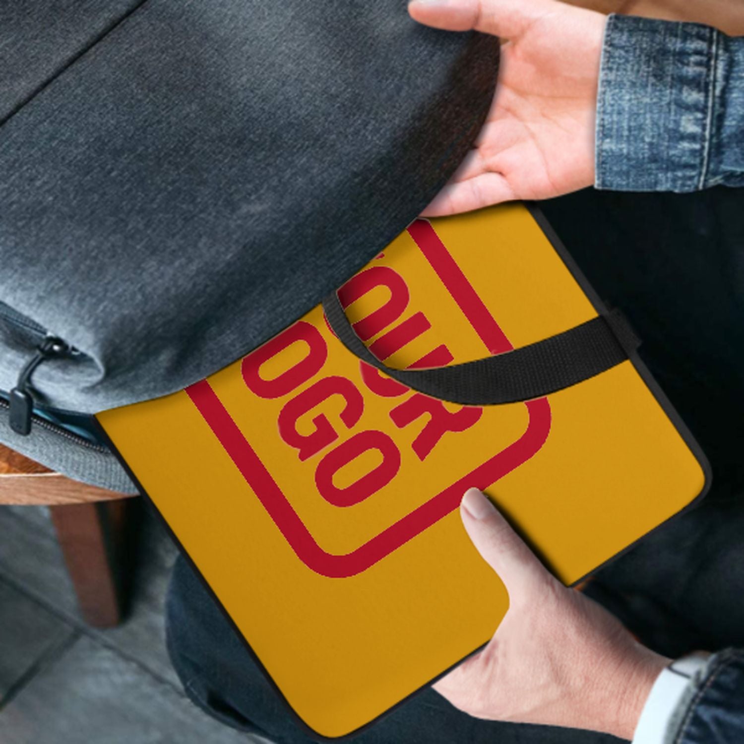 Borsa per laptop personalizzata gialla e rossa