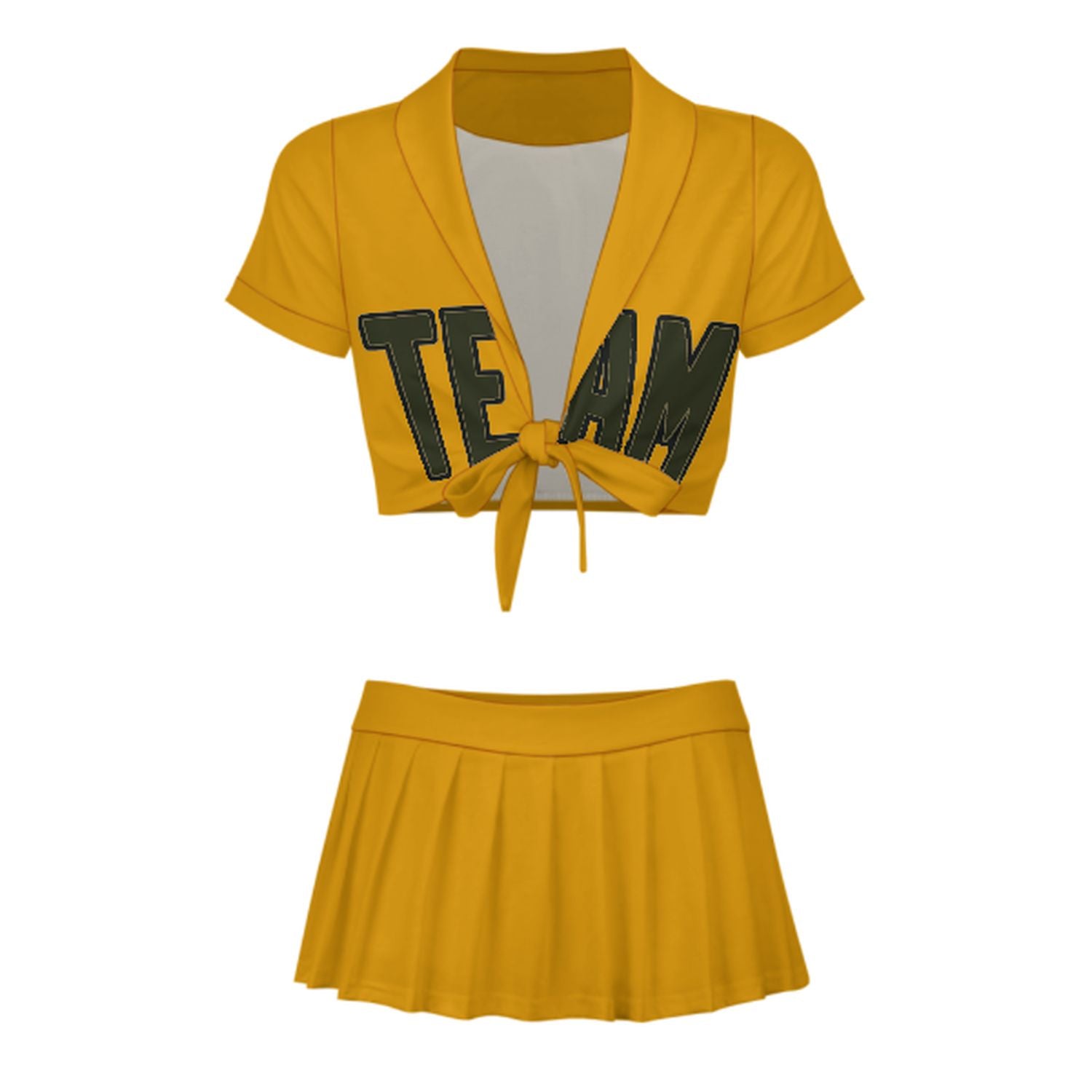 Maßgeschneidertes Gelb Dunkles Oliv Cheerleader Outfit Set