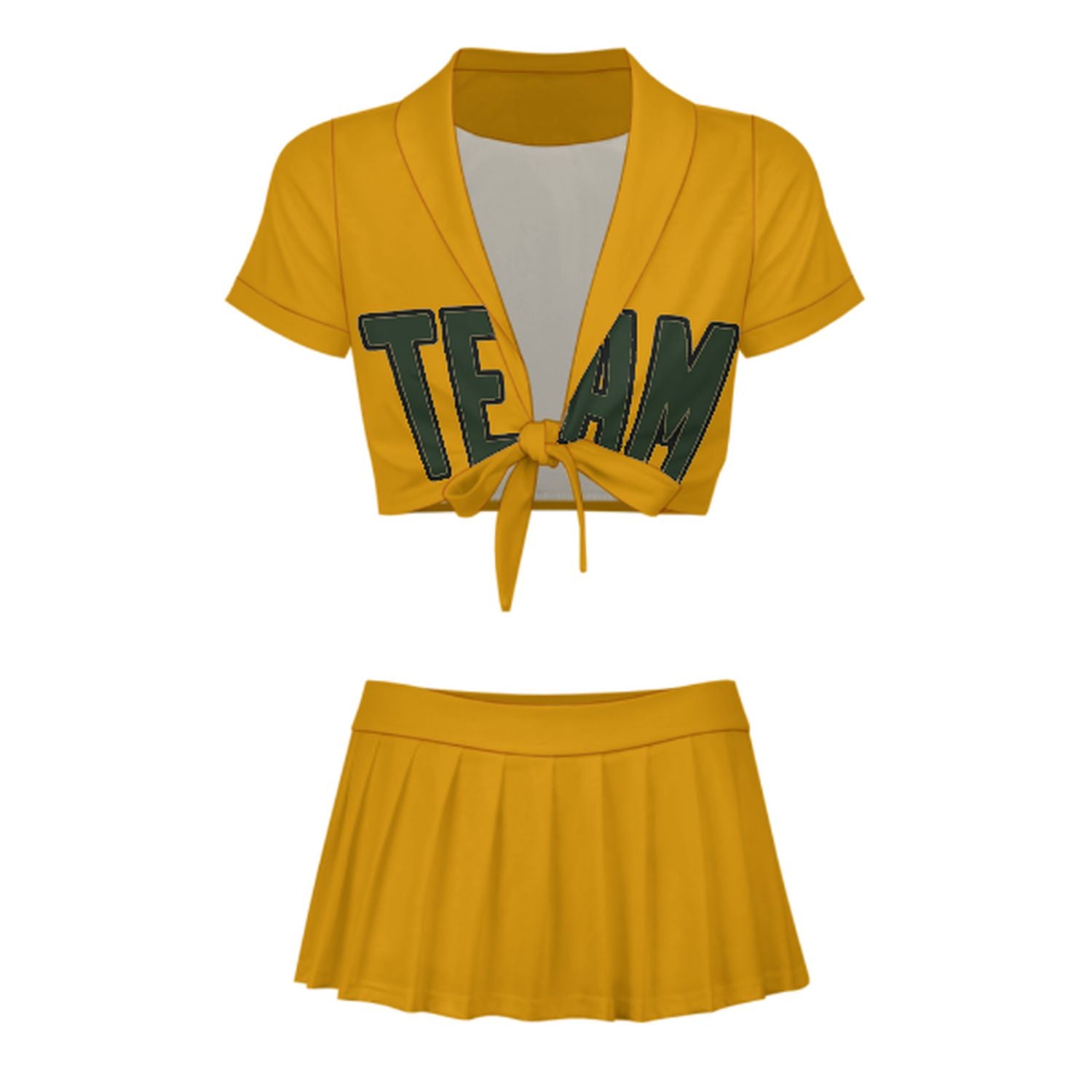 Maßgeschneidertes Gelb Tannengrün Cheerleader Outfit Set