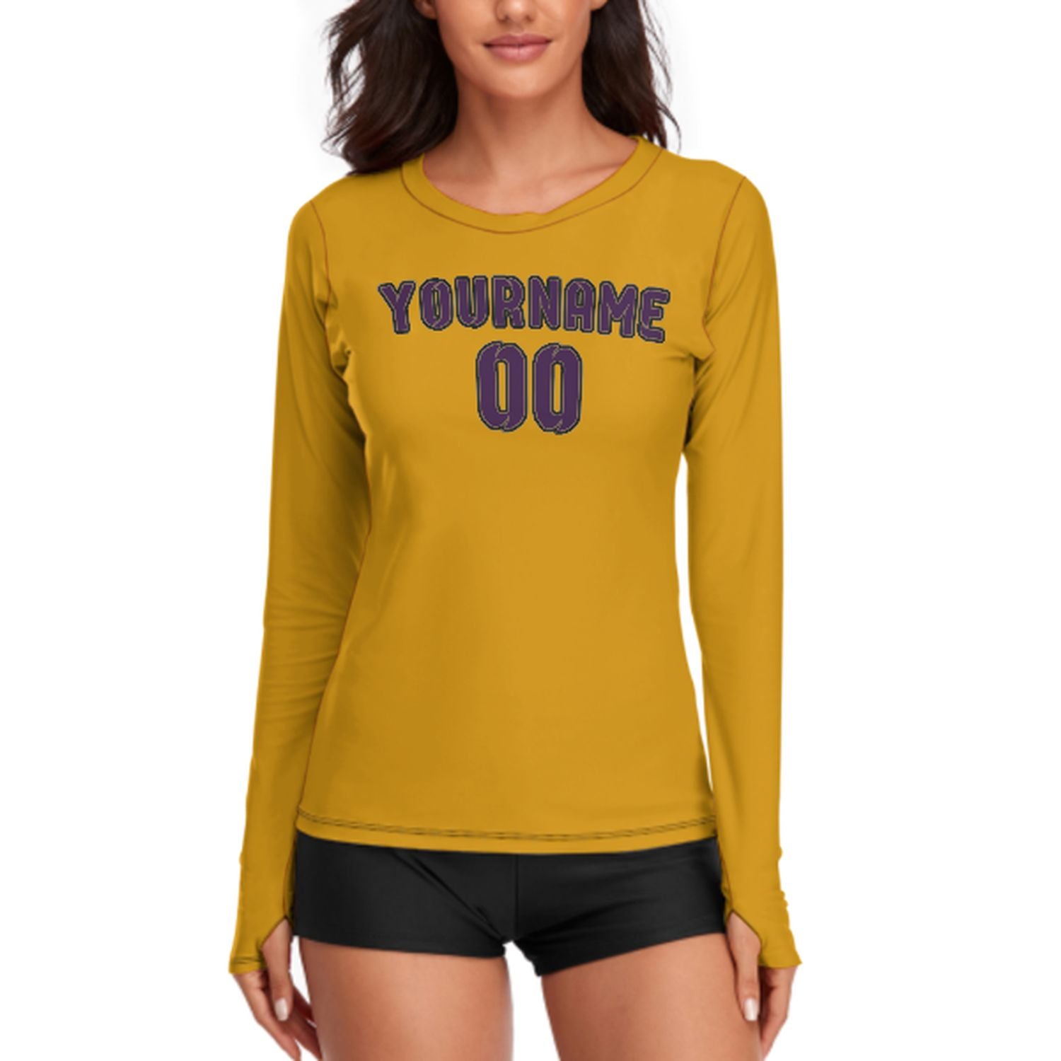 Maßgeschneidertes Gelb Lila Damen Langarmshirt