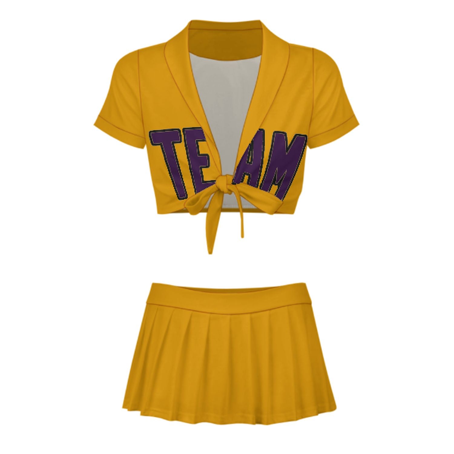 Maßgeschneidertes Gelb Lila Cheerleader Outfit Set