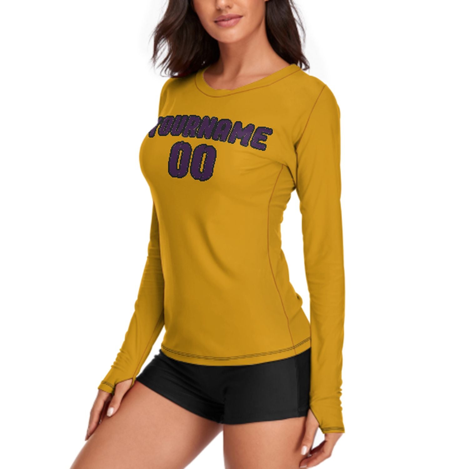 Maßgeschneidertes Gelb Lila Damen Langarmshirt