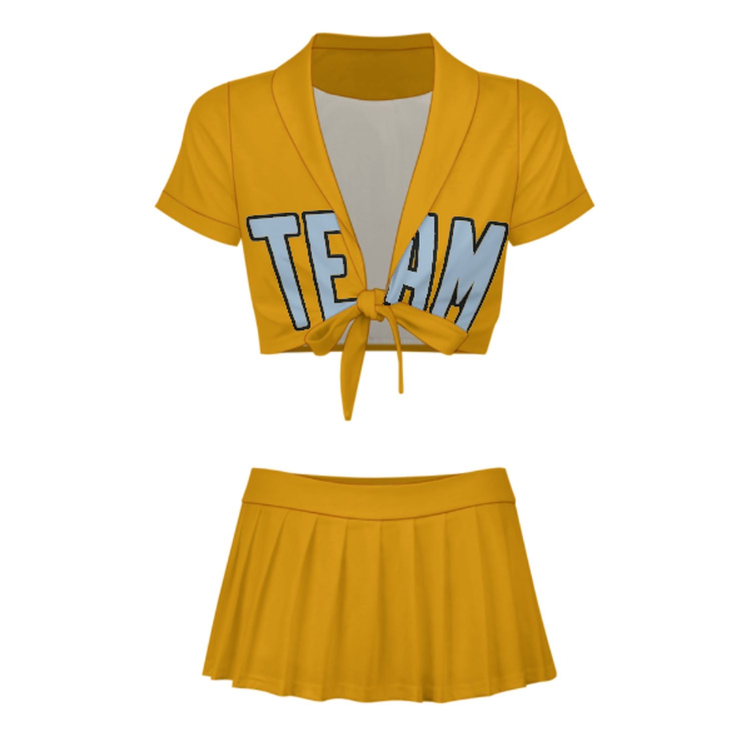 Maßgeschneidertes Gelb Hellblau Cheerleader Outfit Set