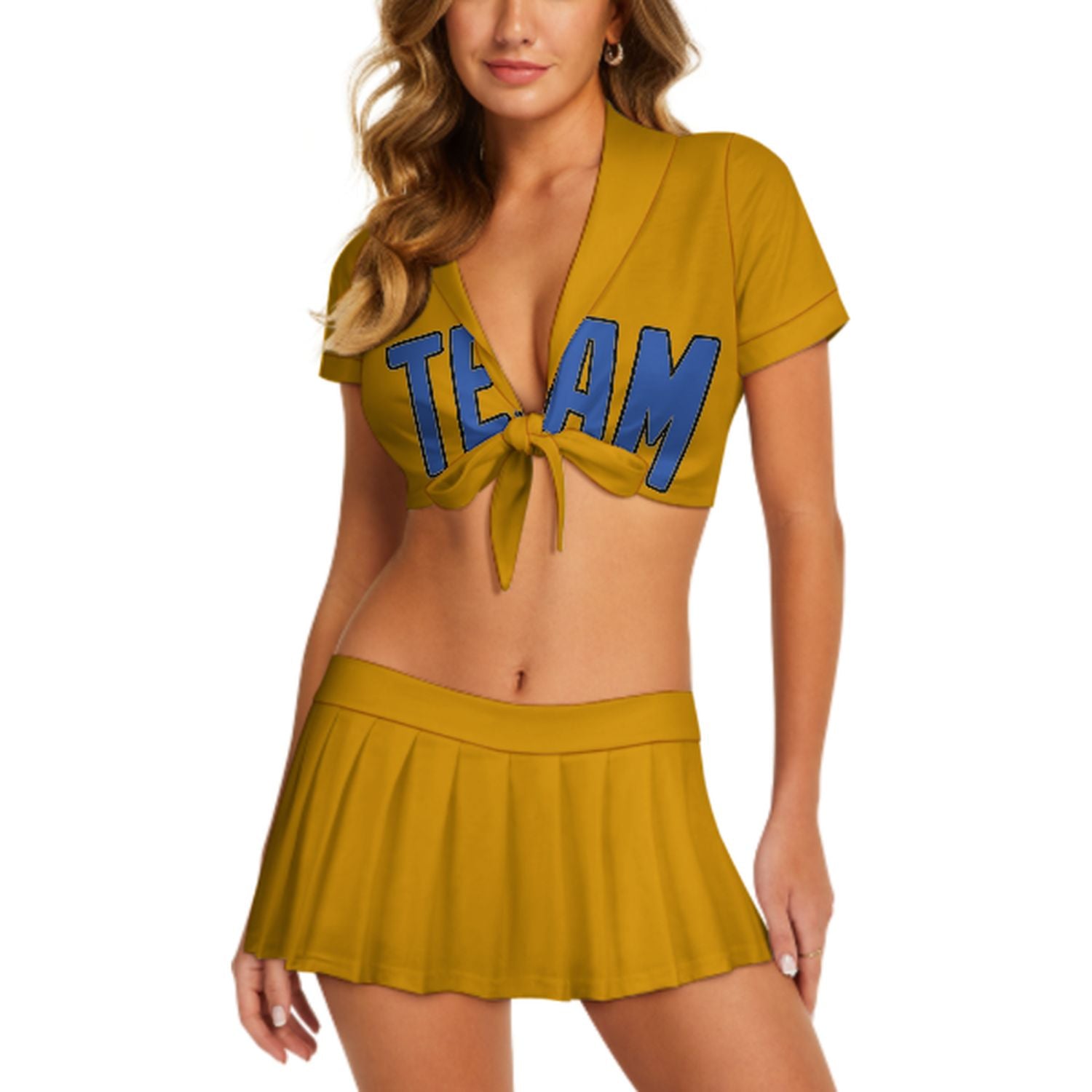 Maßgeschneidertes Gelb Himmelblau Cheerleader Outfit Set