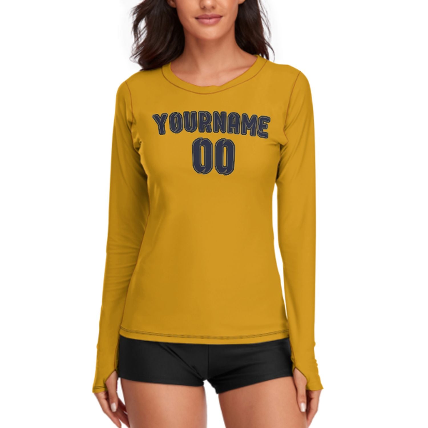 Maßgeschneidertes Gelb Stahlblau Damen Langarmshirt
