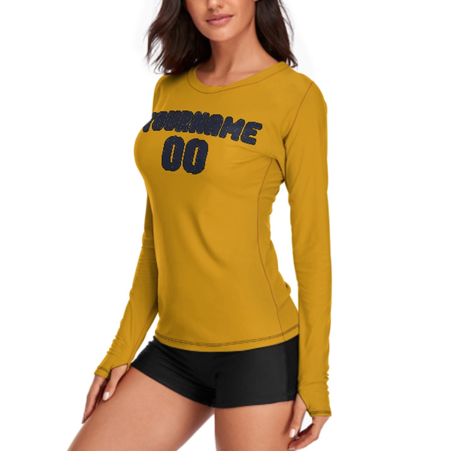 Maßgeschneidertes Gelb Stahlblau Damen Langarmshirt