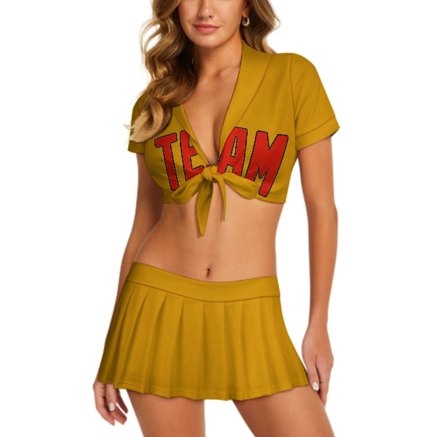 Maßgeschneidertes Gelb Orangerot Cheerleader Outfit Set