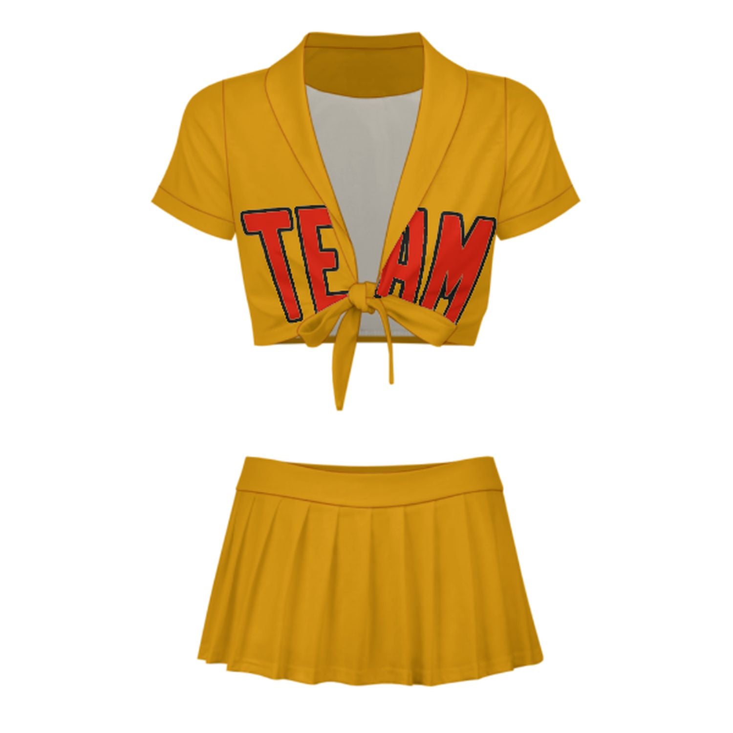 Maßgeschneidertes Gelb Orangerot Cheerleader Outfit Set