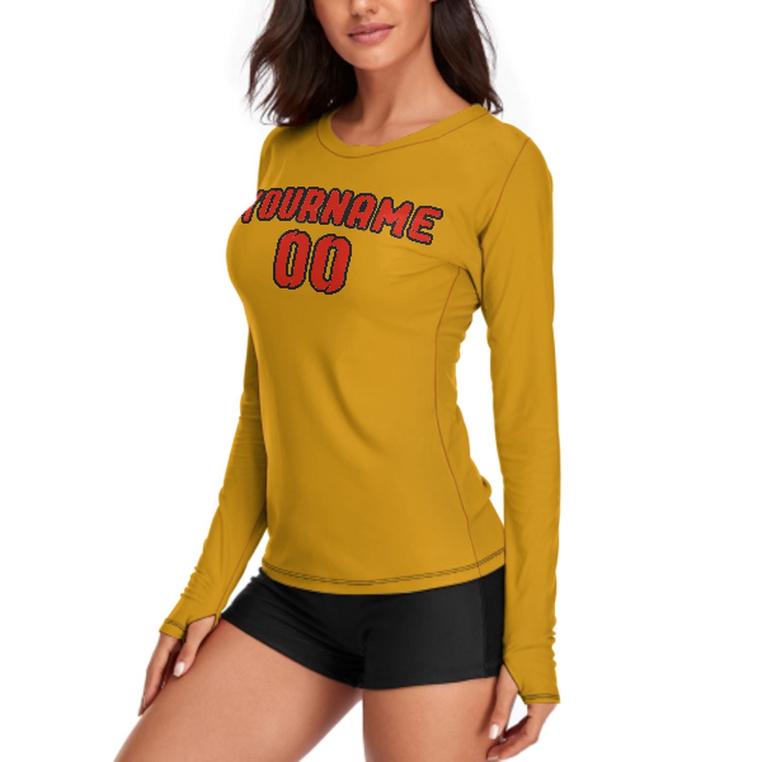 Maßgeschneidertes Gelb Orangerot Damen Langarmshirt