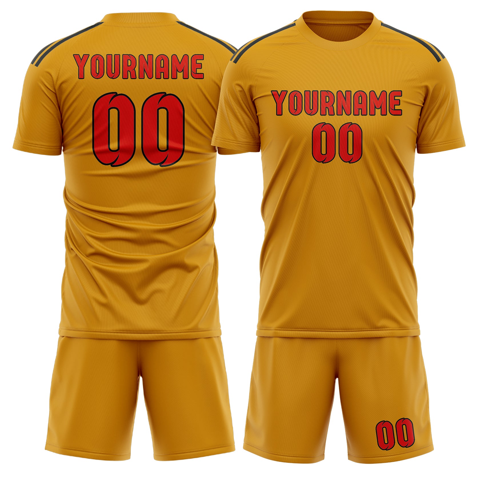 Maßgeschneidertes Professionelles Gelb Orangerot Fußballtrikot-Set