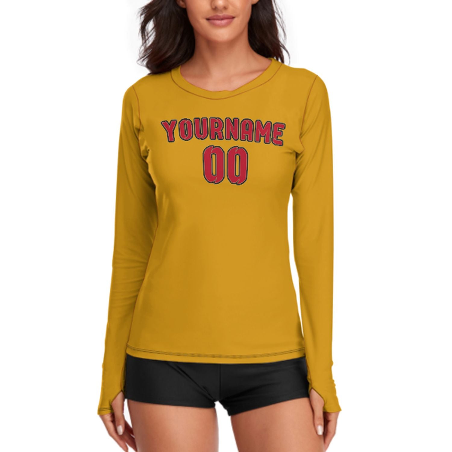 Maßgeschneidertes Gelb Rot Damen Langarmshirt