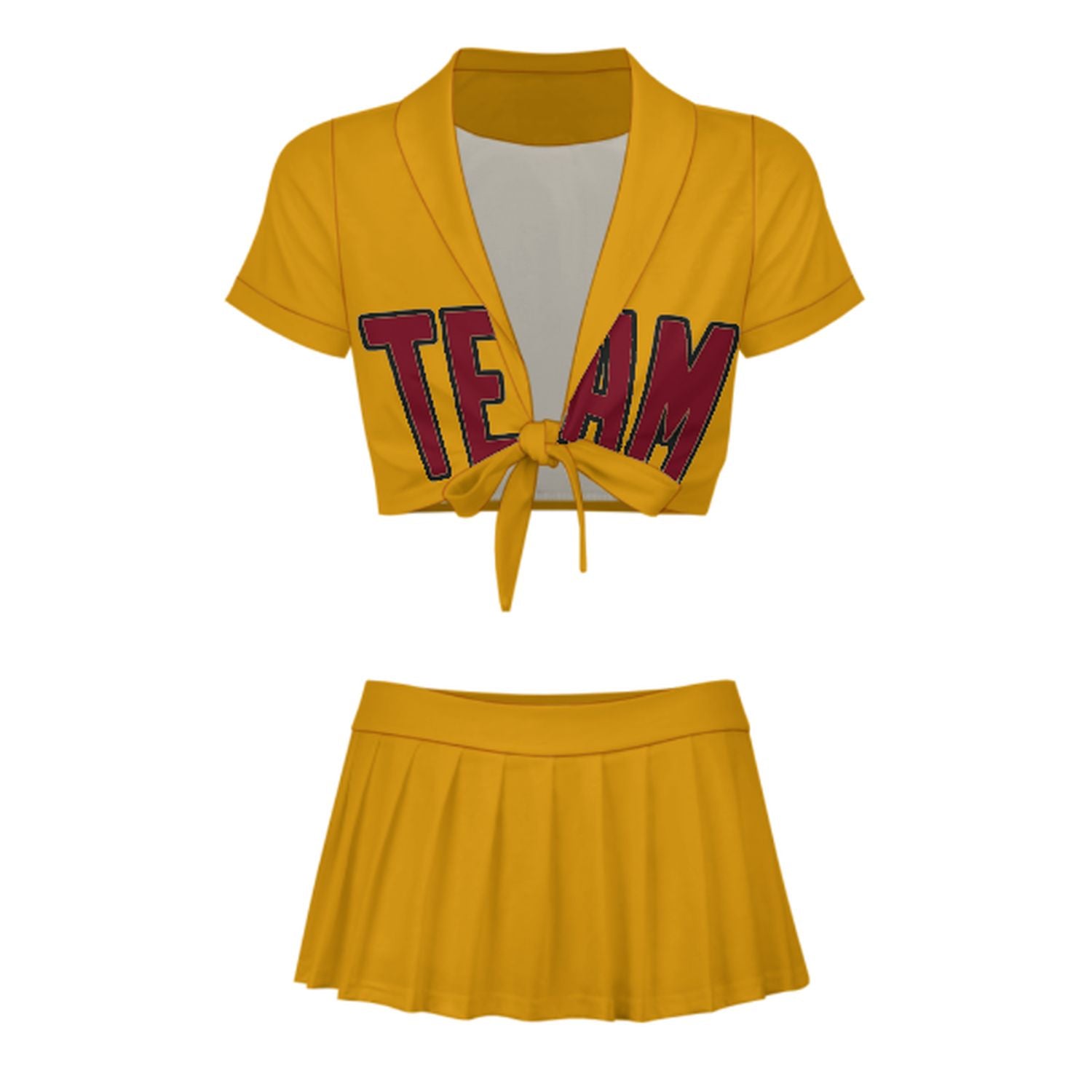 Maßgeschneidertes Gelb Karmesinrot Cheerleader Outfit Set