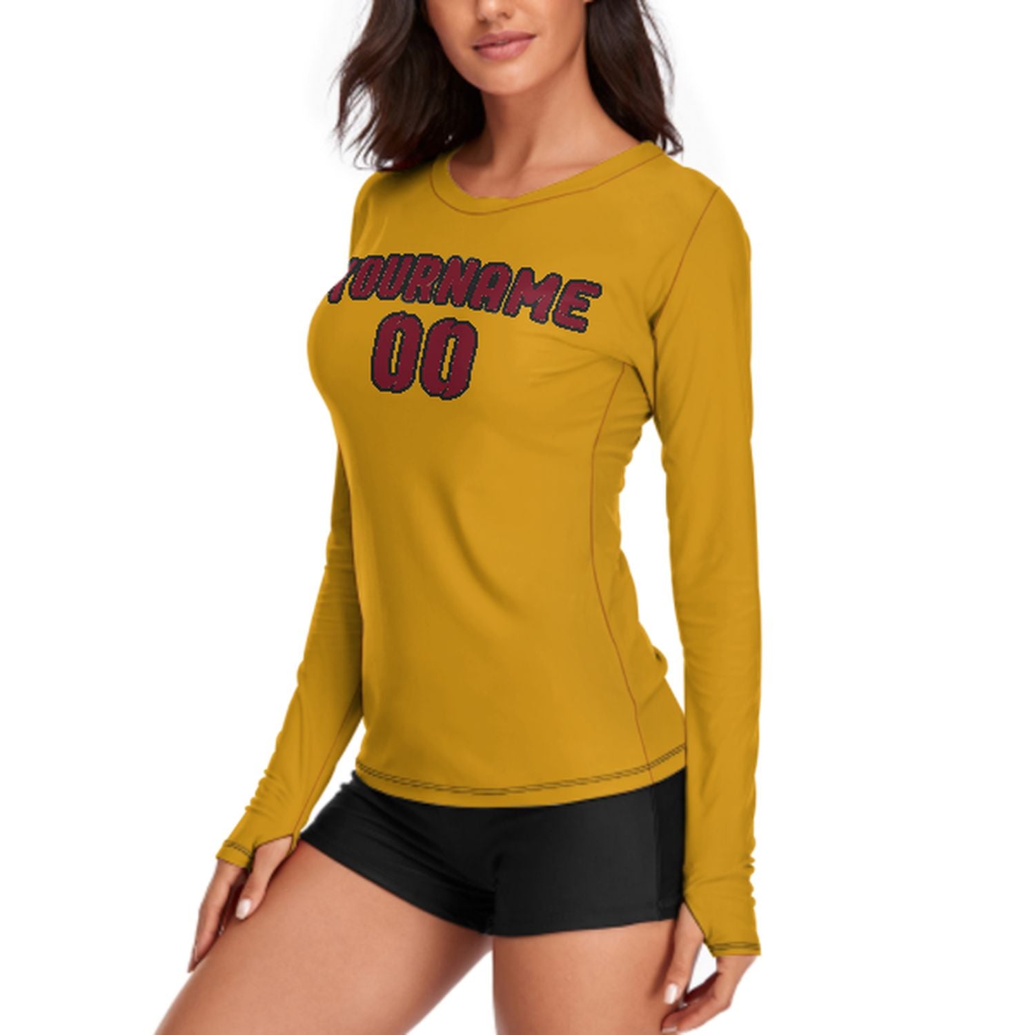 Maßgeschneidertes Gelb Karmesinrot Damen Langarmshirt