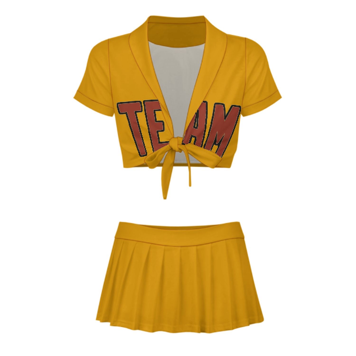 Maßgeschneidertes Gelb Korallenrot Cheerleader Outfit Set