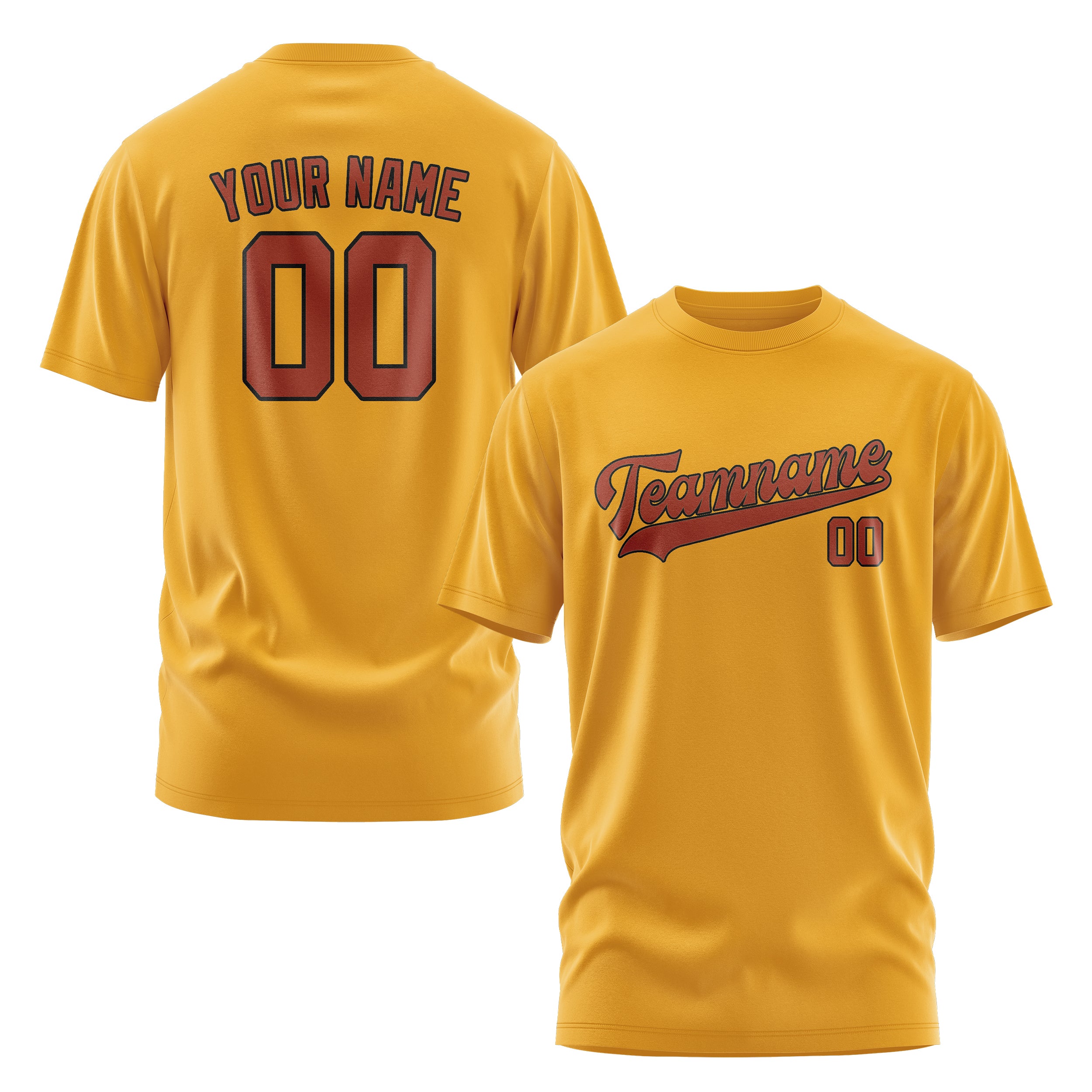 Maßgeschneidertes Gelb Korallenrot T-Shirt
