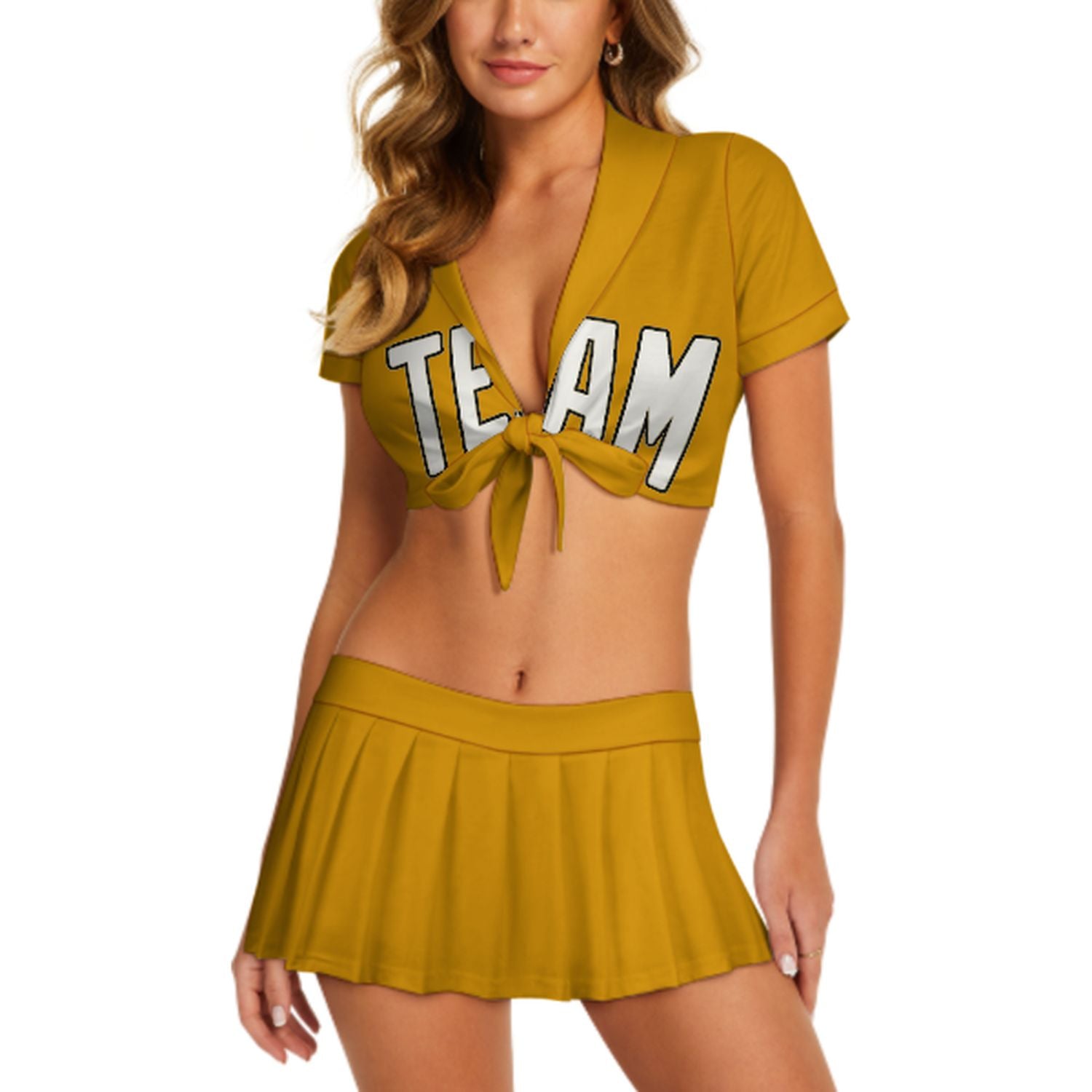 Maßgeschneidertes Gelb Weiß Cheerleader Outfit Set