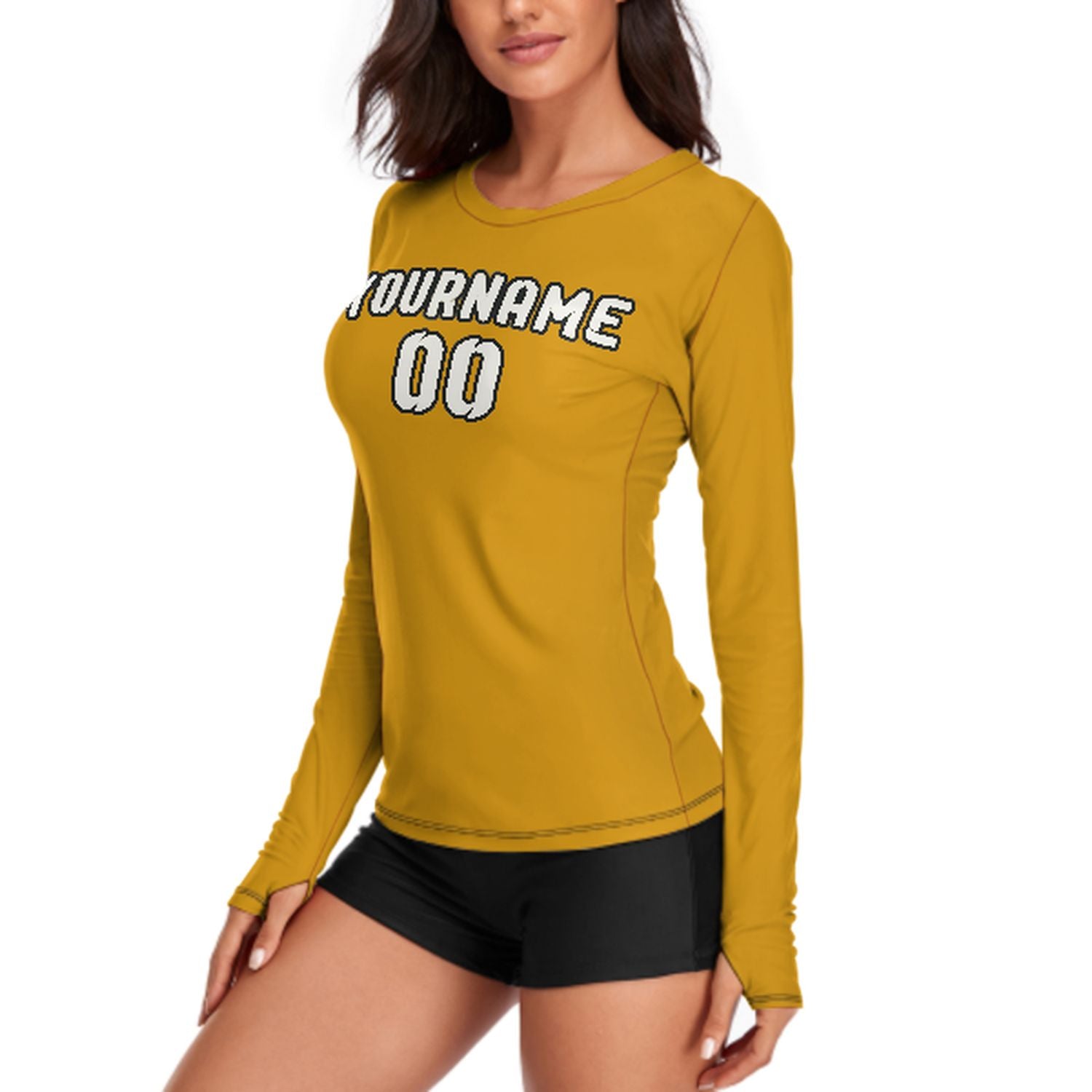 Maßgeschneidertes Gelb Weiß Damen Langarmshirt