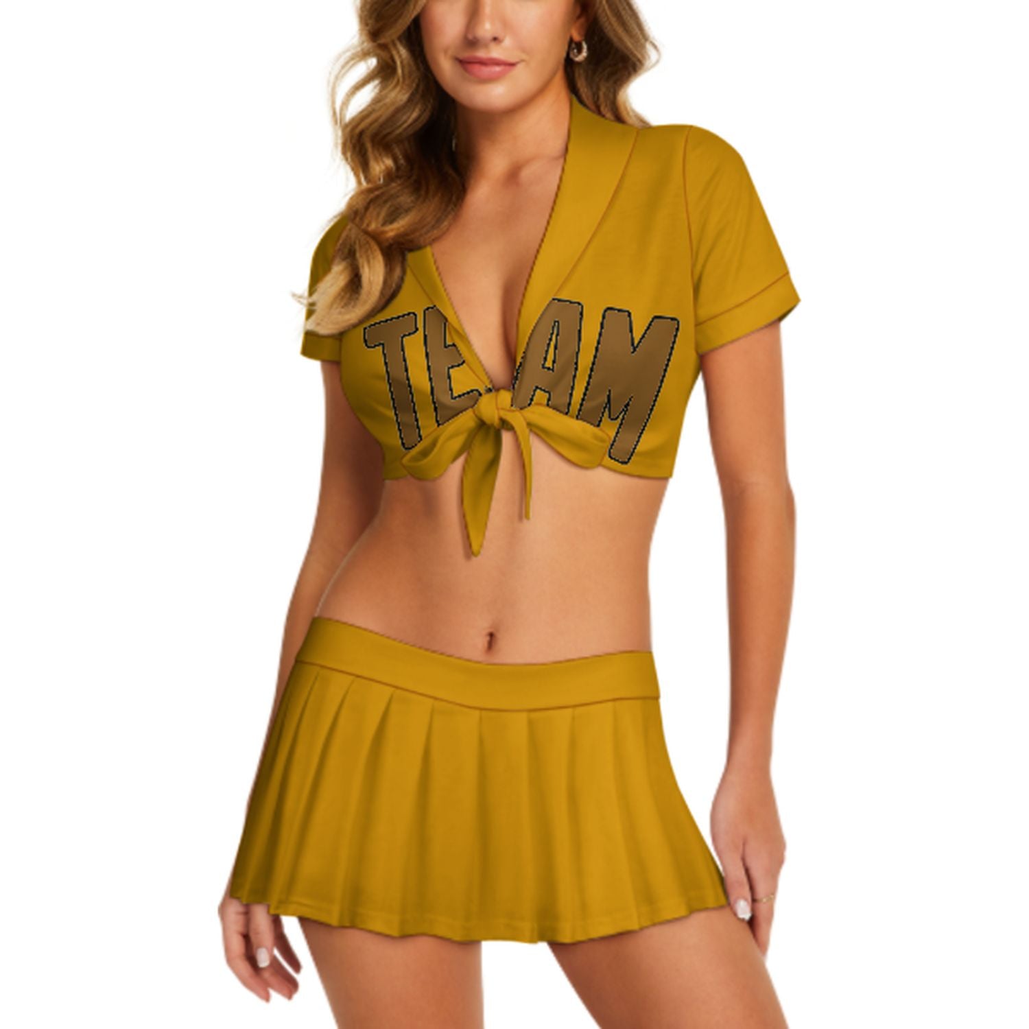 Maßgeschneidertes Gelb Khaki Cheerleader Outfit Set