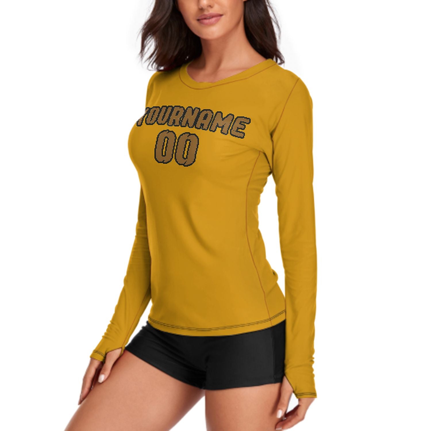 Maßgeschneidertes Gelb Khaki Damen Langarmshirt
