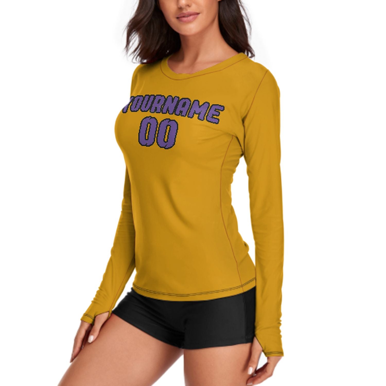 Maßgeschneidertes Gelb Lavendel Damen Langarmshirt