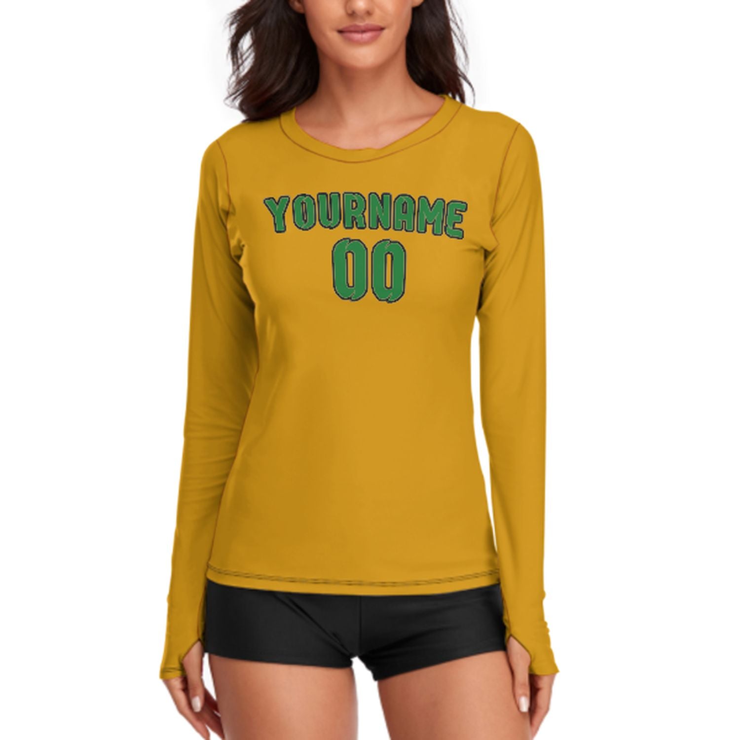 Maßgeschneidertes Gelb Smaragdgrün Damen Langarmshirt