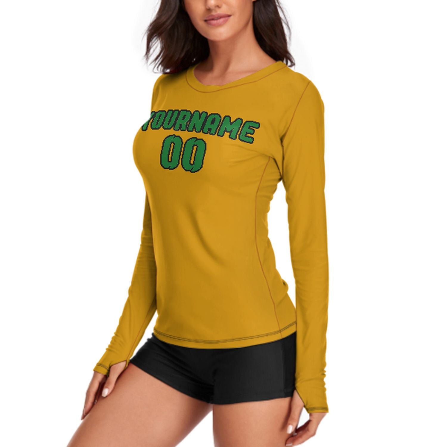 Maßgeschneidertes Gelb Smaragdgrün Damen Langarmshirt