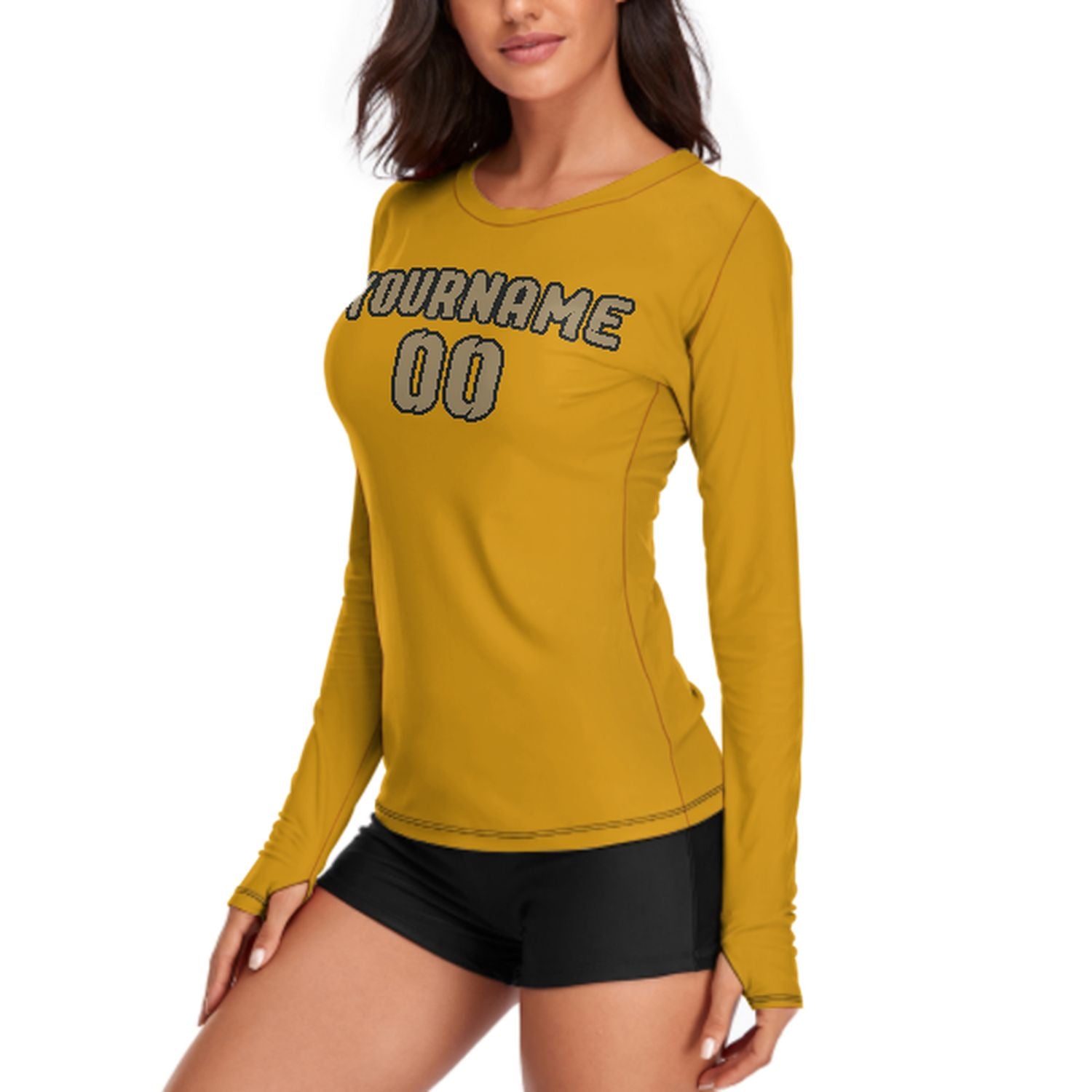 Maßgeschneidertes Gelb Hellkhaki Damen Langarmshirt
