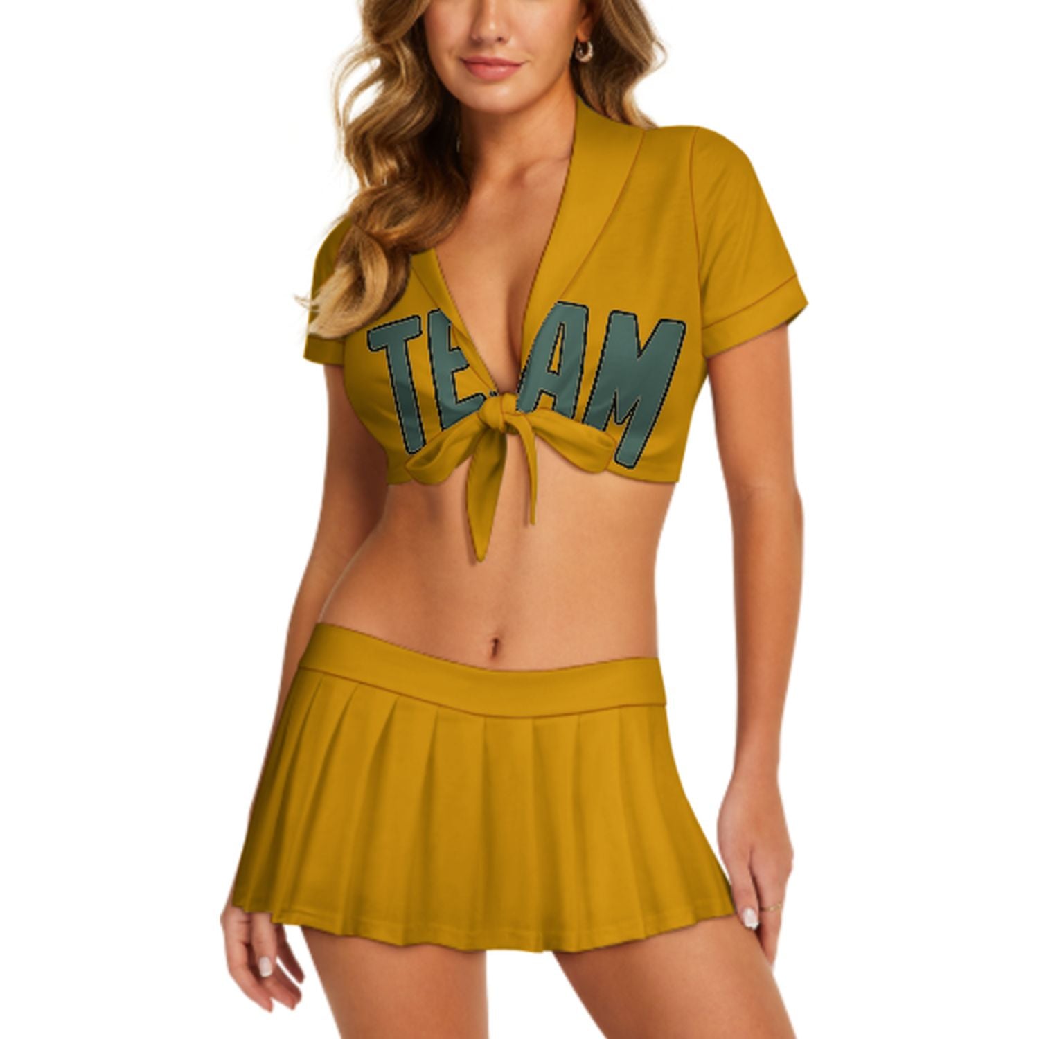 Maßgeschneidertes Gelb Blaugrün Cheerleader Outfit Set