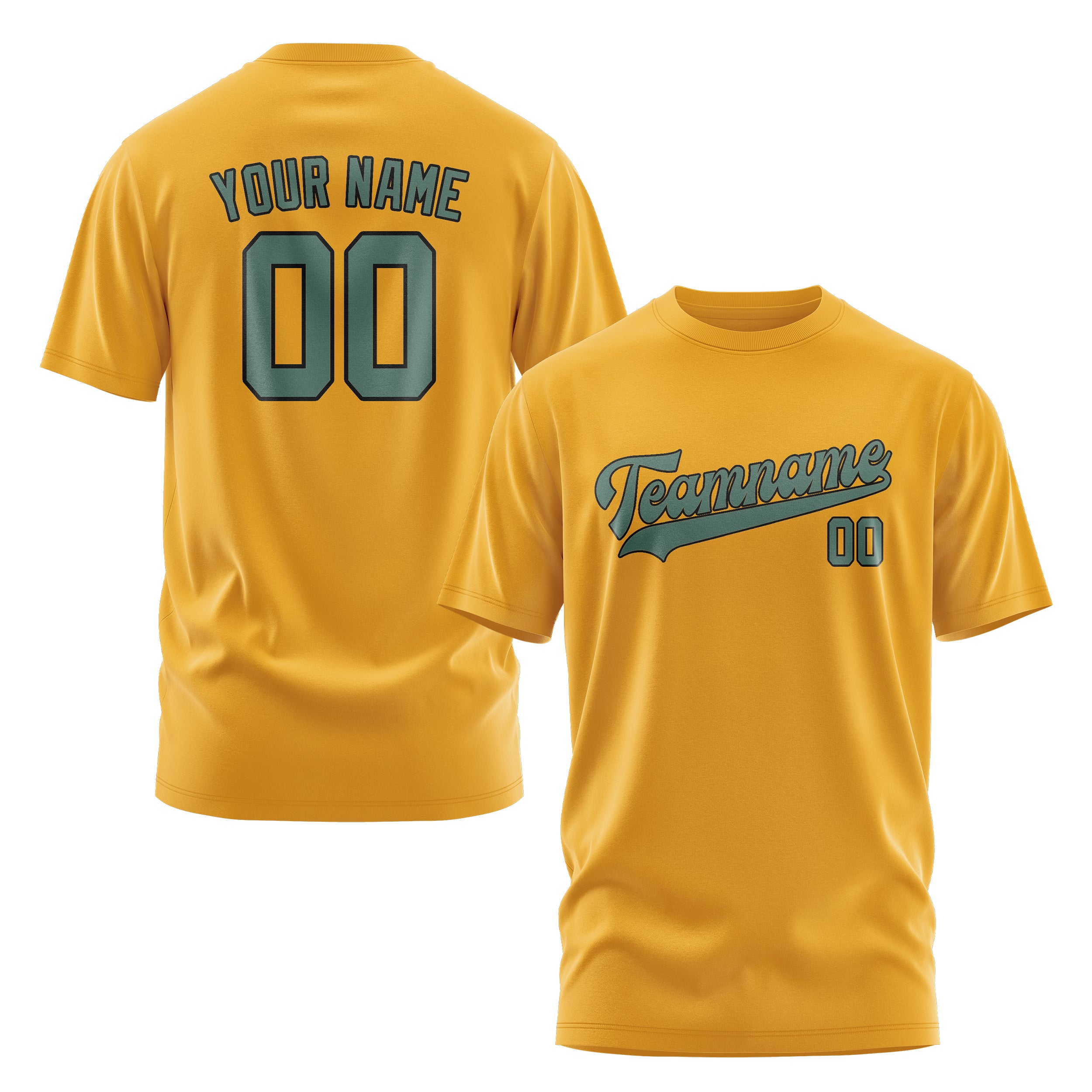 Maßgeschneidertes Gelb Blaugrün T-Shirt