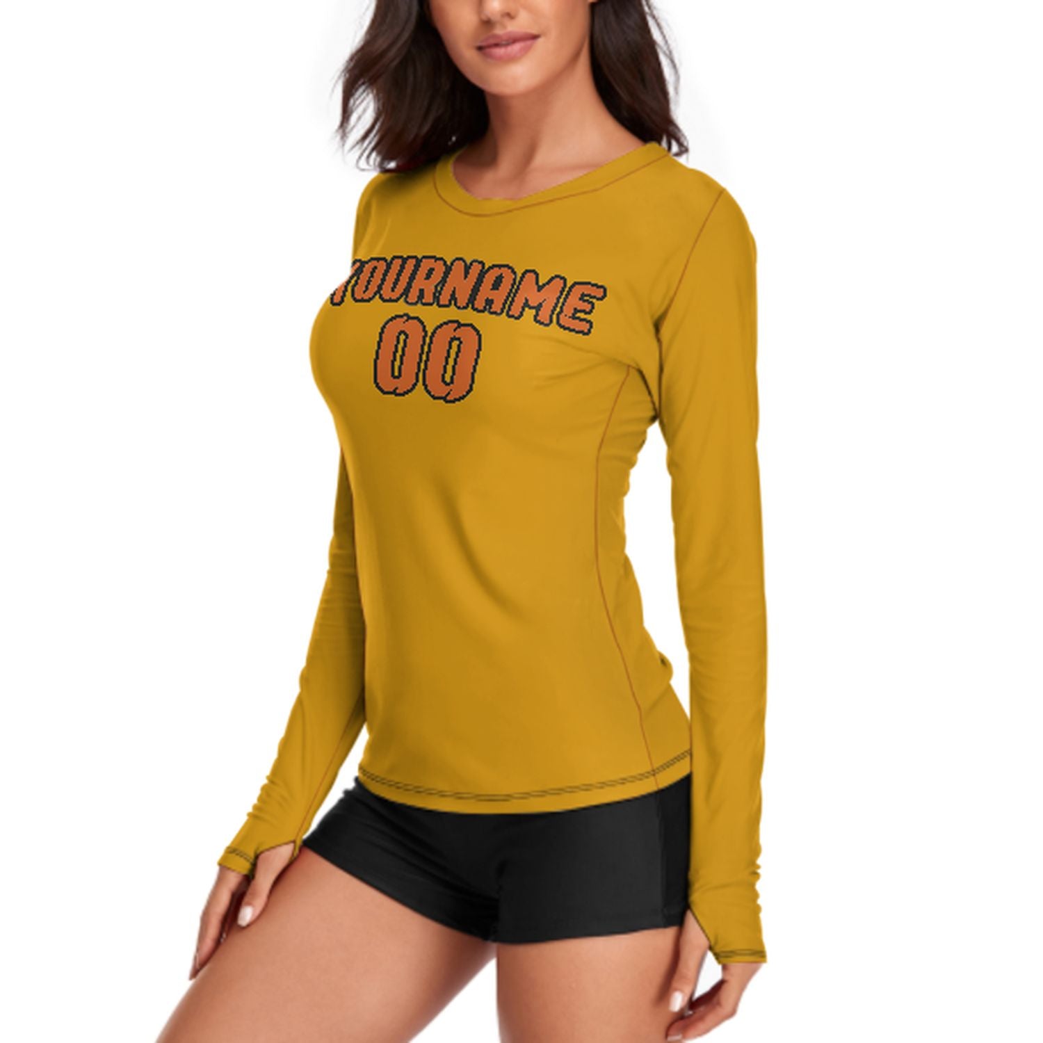 Maßgeschneidertes Gelb Orange Damen Langarmshirt