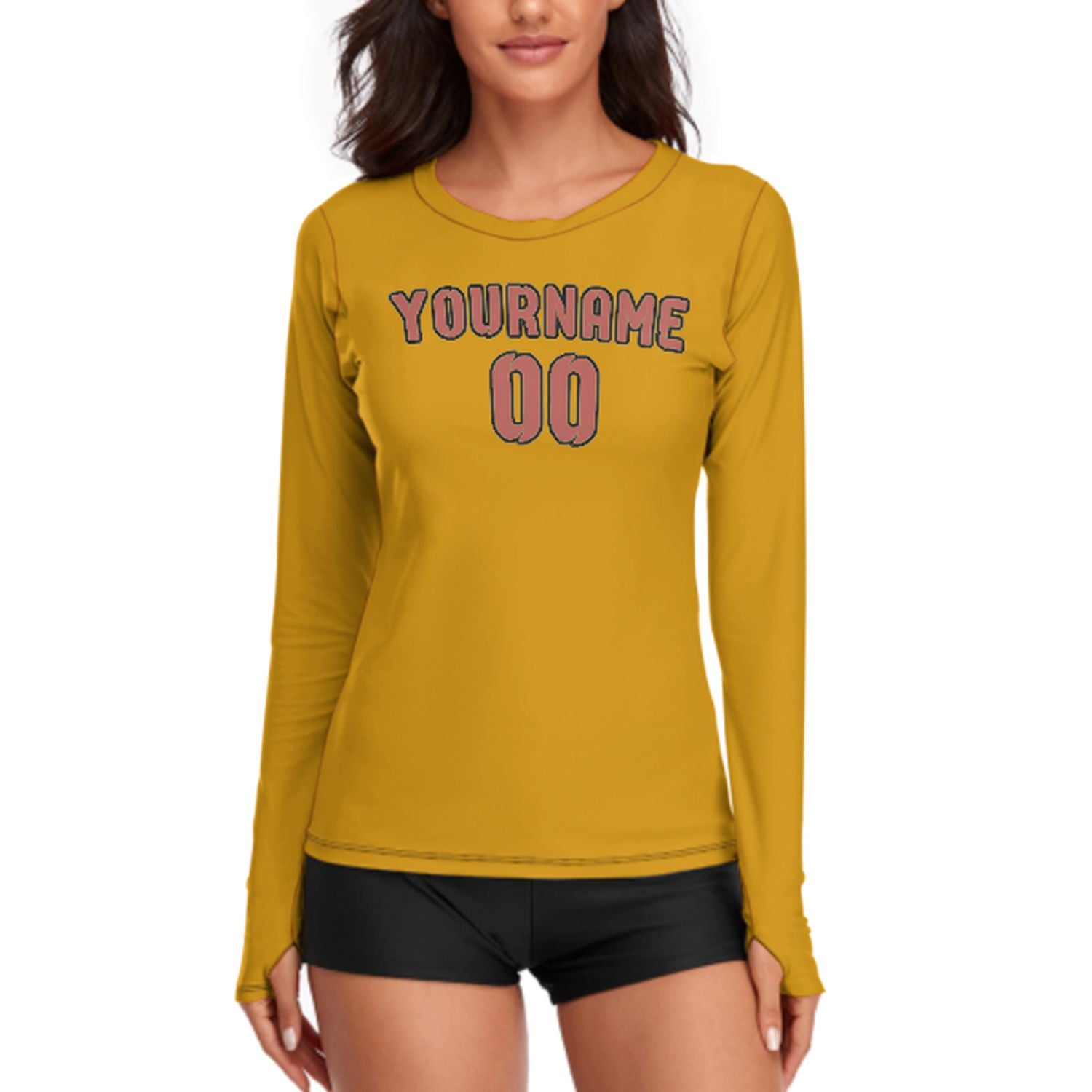 Maßgeschneidertes Gelb Kupferrose Damen Langarmshirt