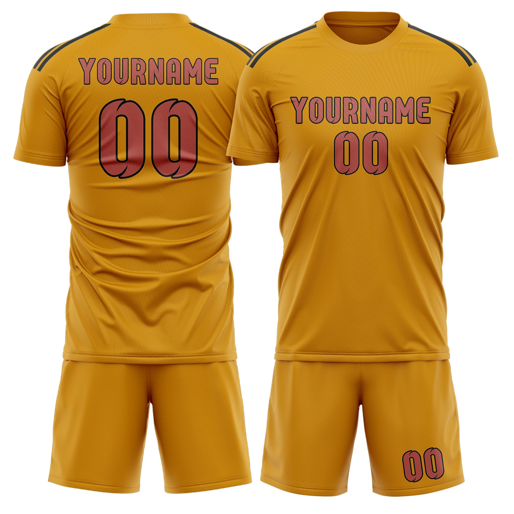 Maßgeschneidertes Professionelles Gelb Kupferrose Fußballtrikot-Set