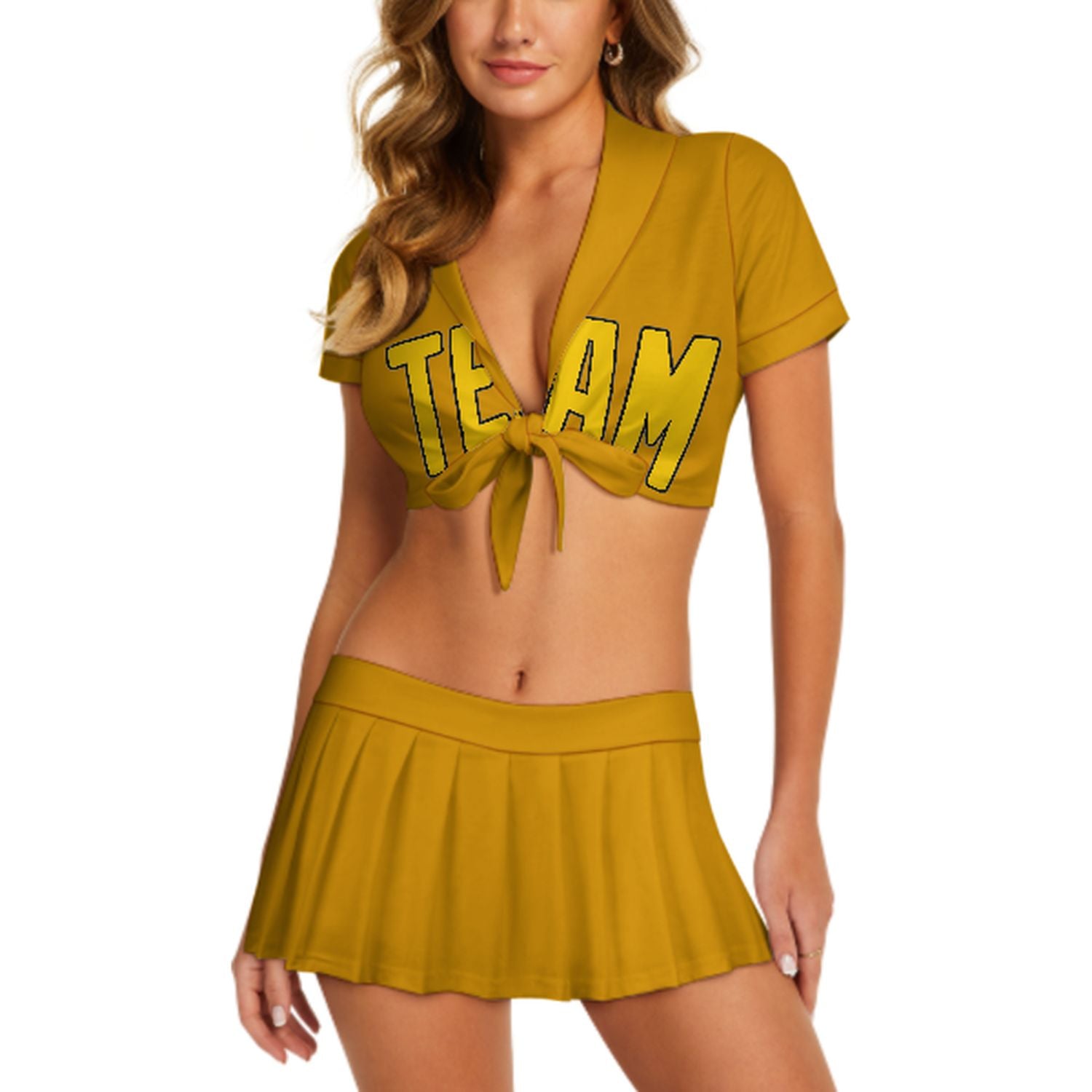 Maßgeschneidertes Gelb Gold Cheerleader Outfit Set