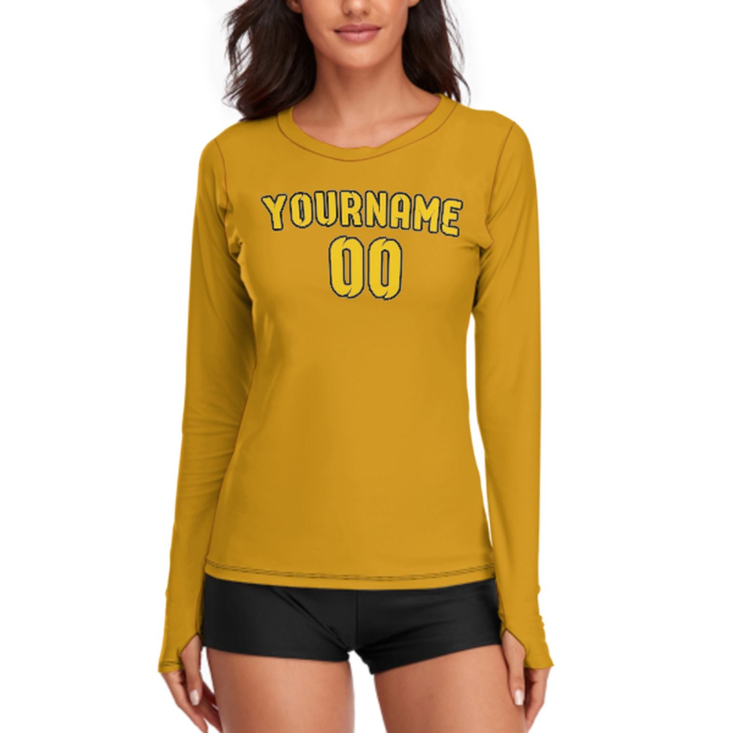 Maßgeschneidertes Gelb Gold Damen Langarmshirt