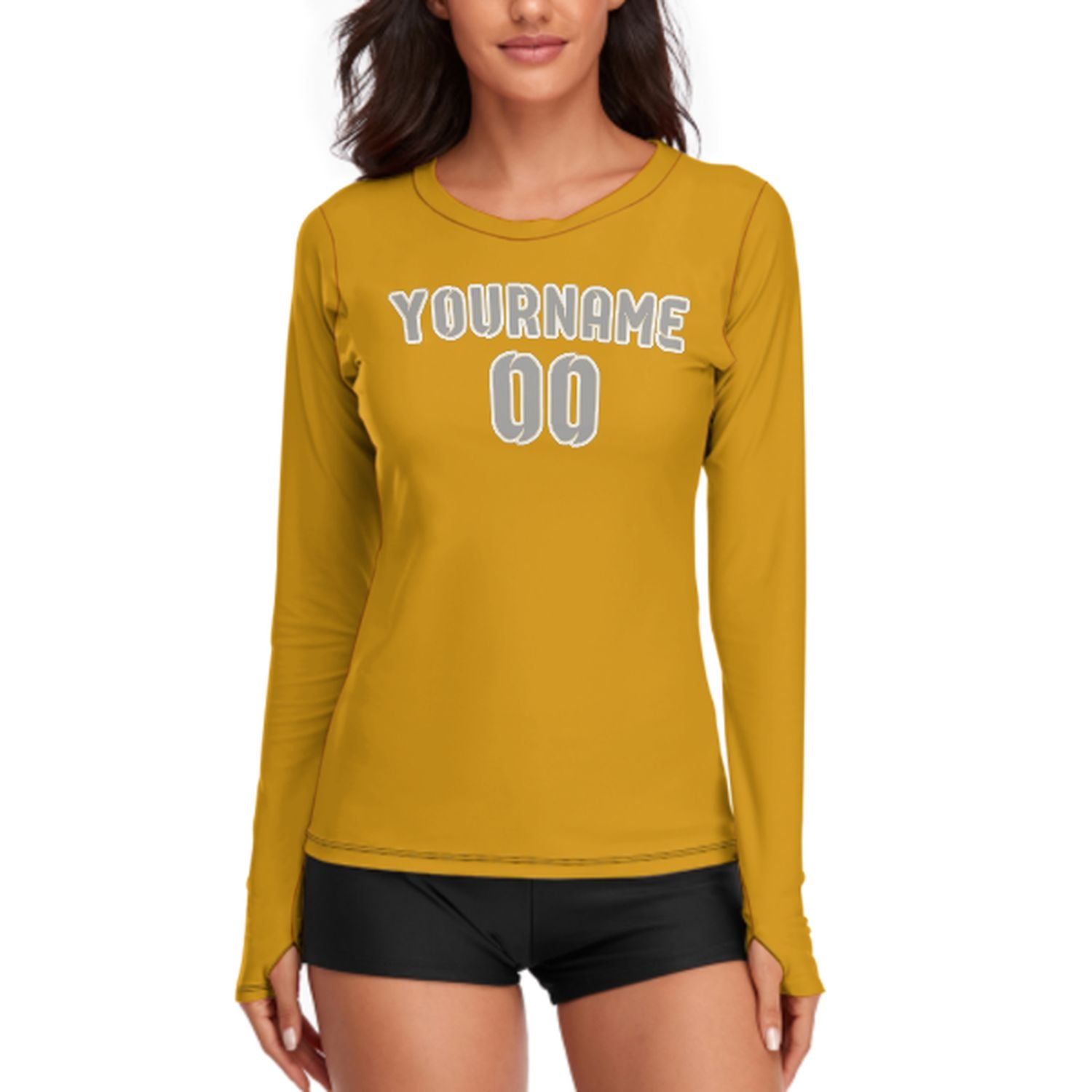 Maßgeschneidertes Gelb Grau Damen Langarmshirt
