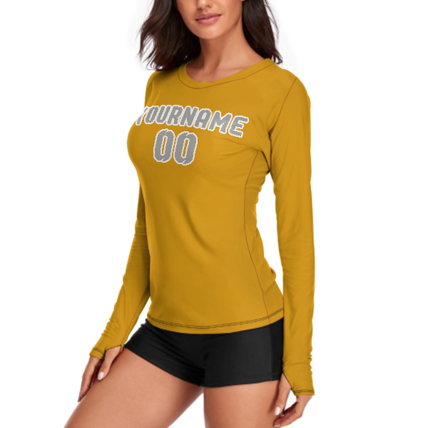 Maßgeschneidertes Gelb Grau Damen Langarmshirt