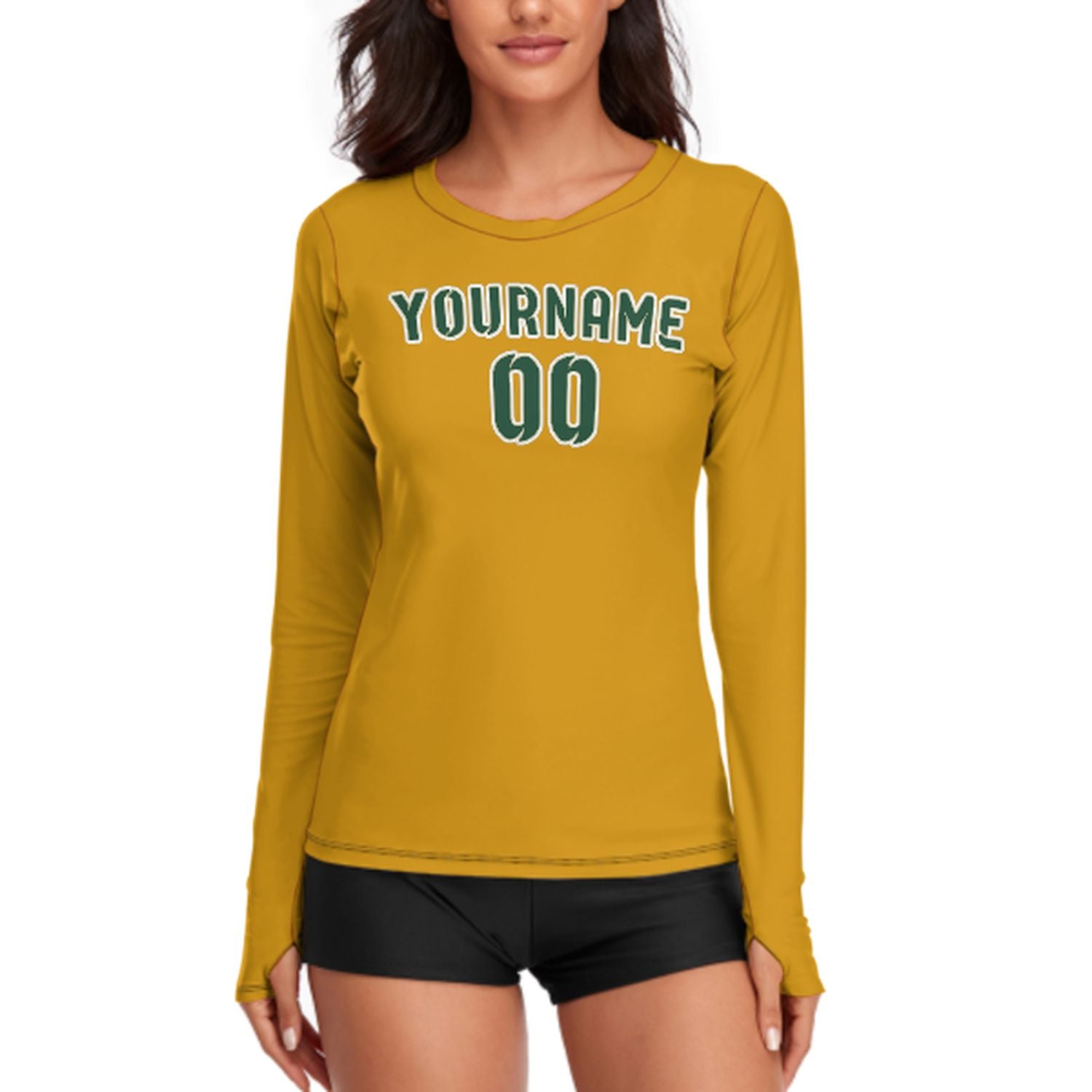 Maßgeschneidertes Gelb Moosgrün Damen Langarmshirt