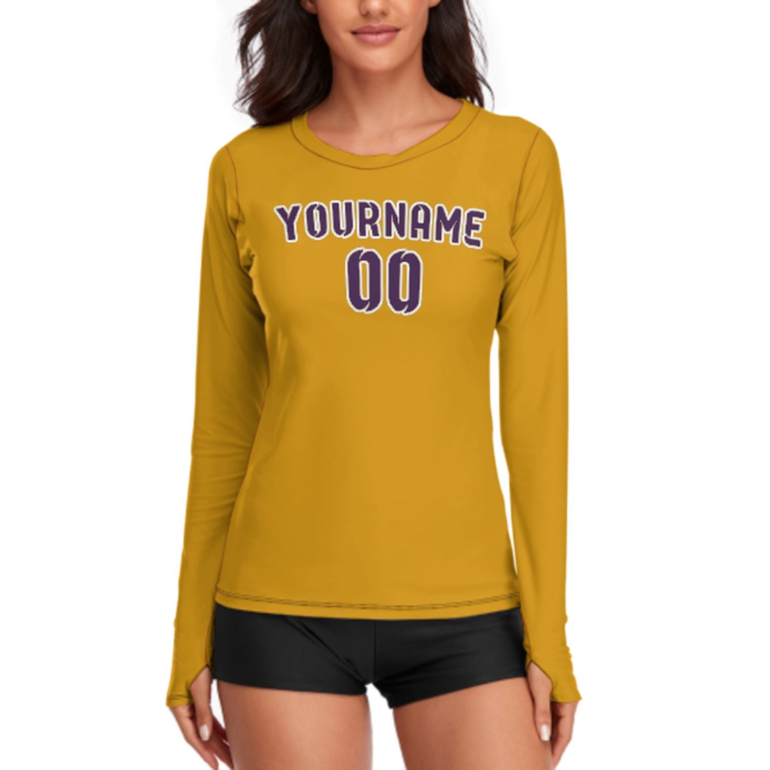 Maßgeschneidertes Gelb Lila Damen Langarmshirt
