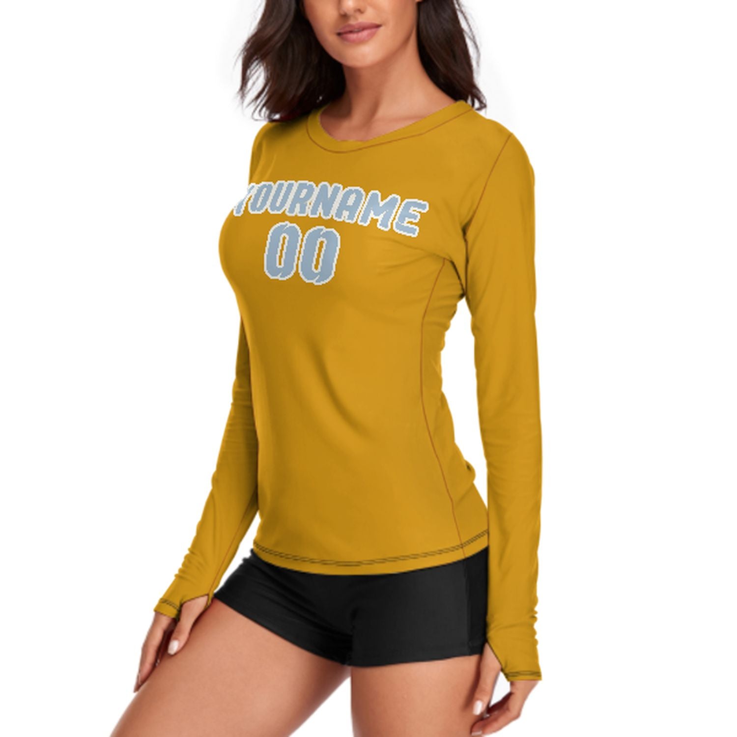 Maßgeschneidertes Gelb Hellblau Damen Langarmshirt