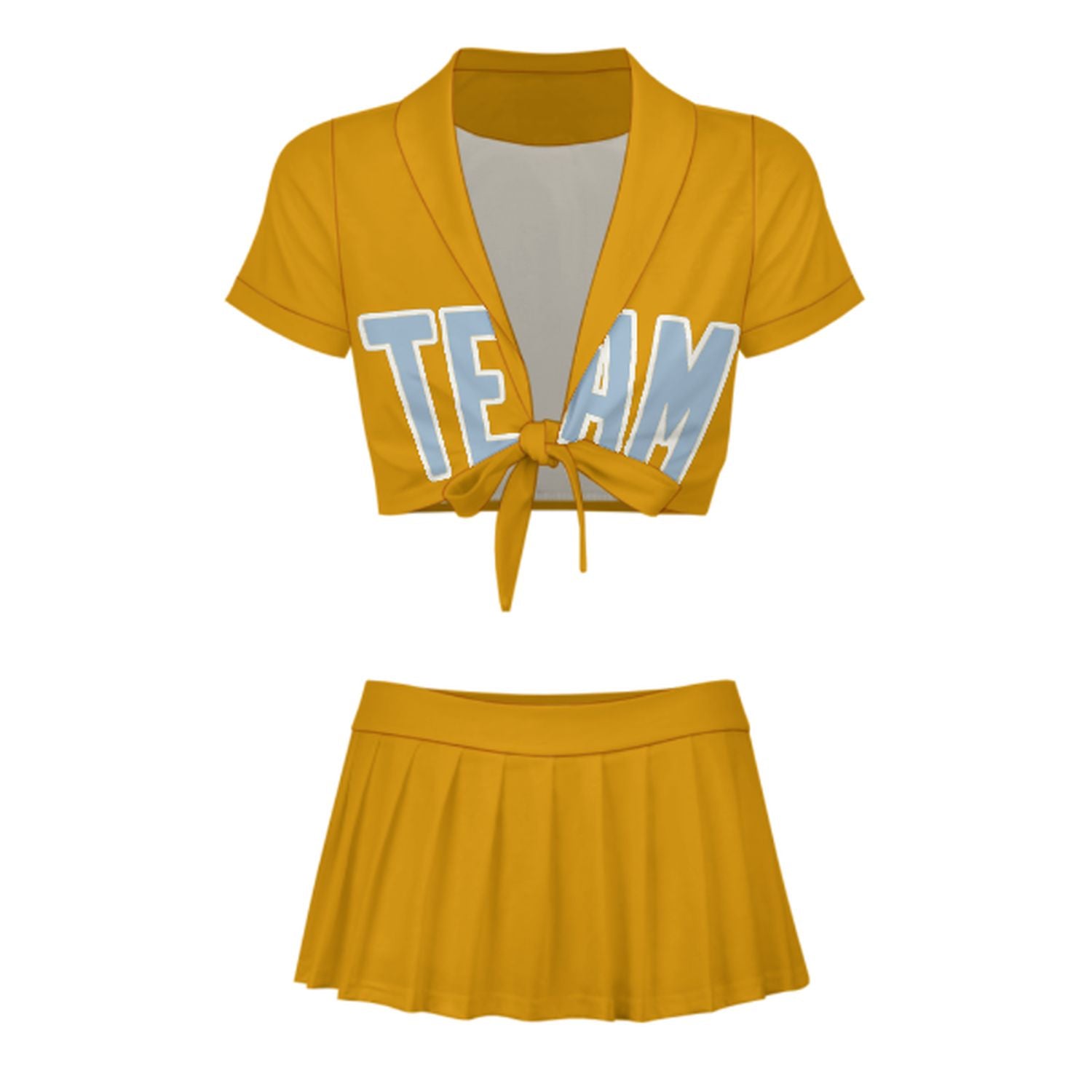 Maßgeschneidertes Gelb Hellblau Cheerleader Outfit Set