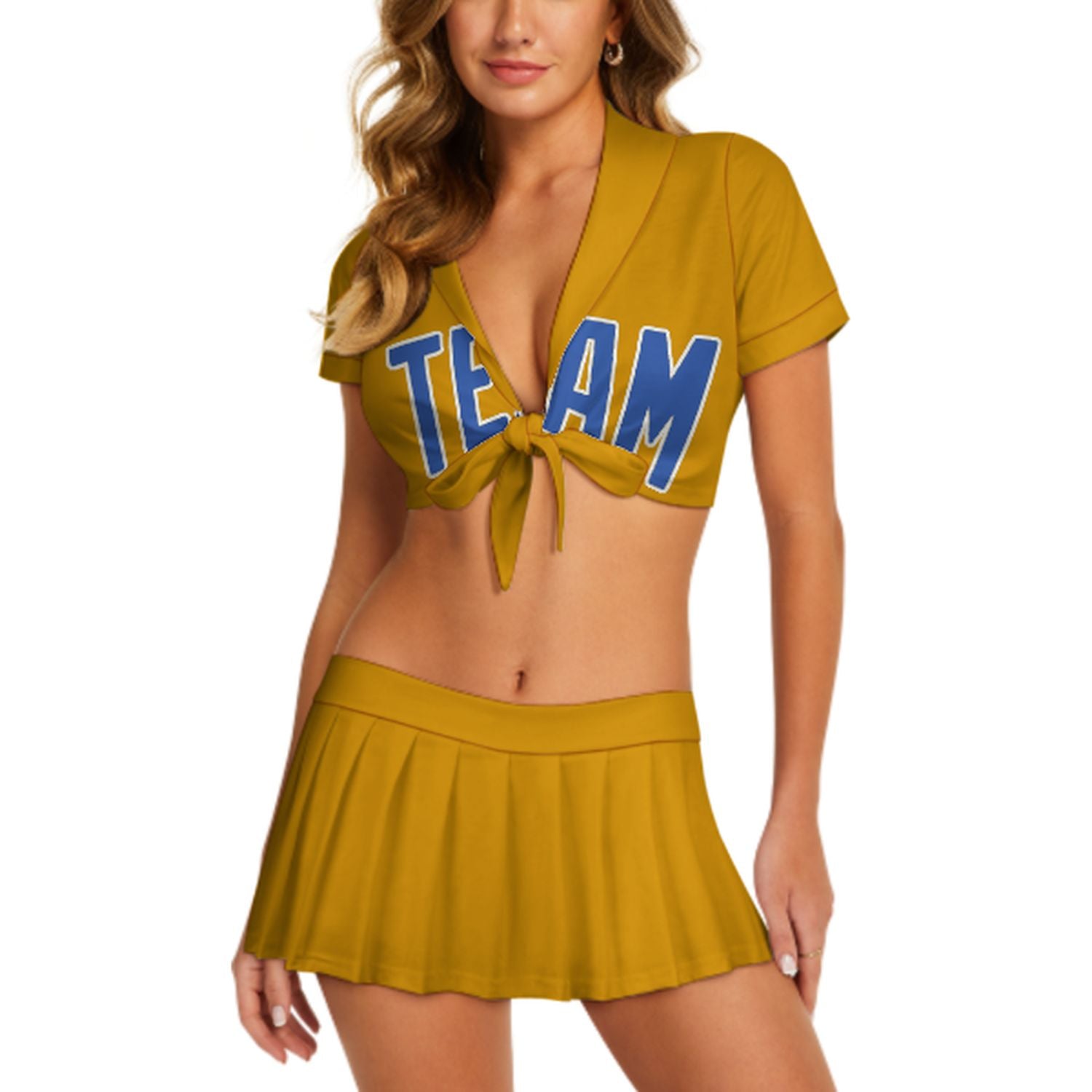Maßgeschneidertes Gelb Himmelblau Cheerleader Outfit Set