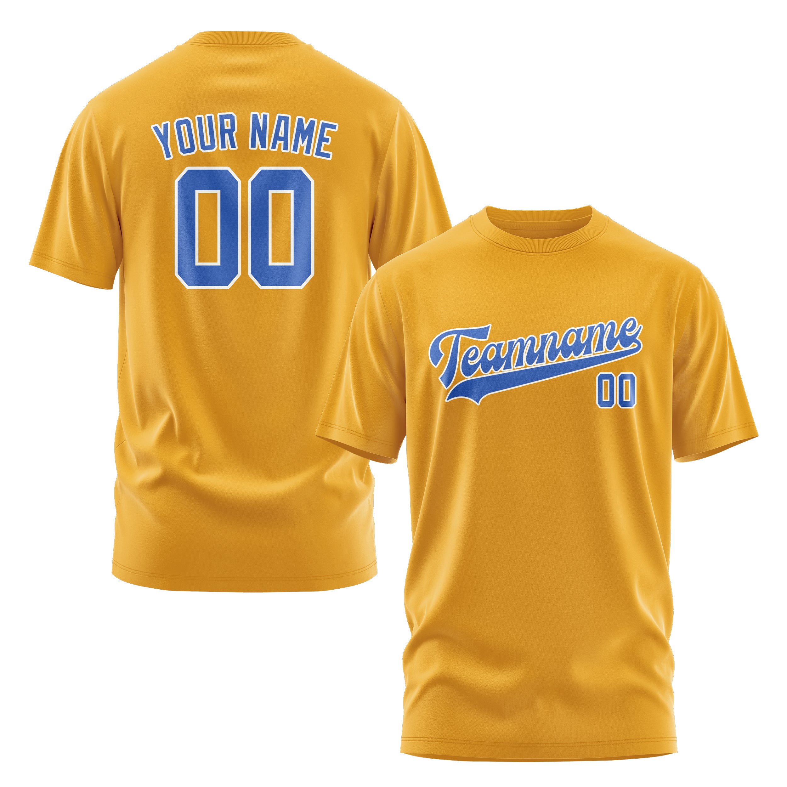Maßgeschneidertes Gelb Himmelblau T-Shirt