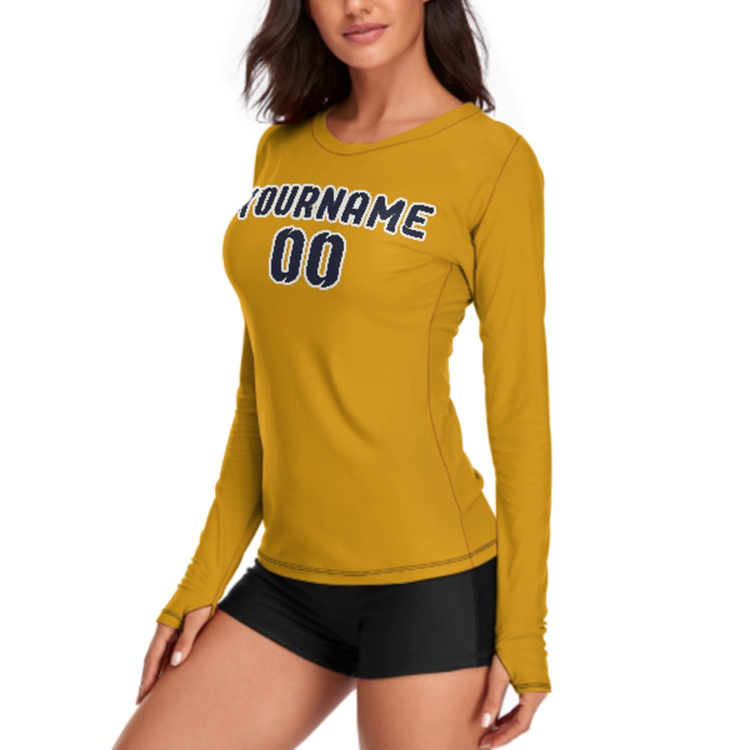 Maßgeschneidertes Gelb Stahlblau Damen Langarmshirt
